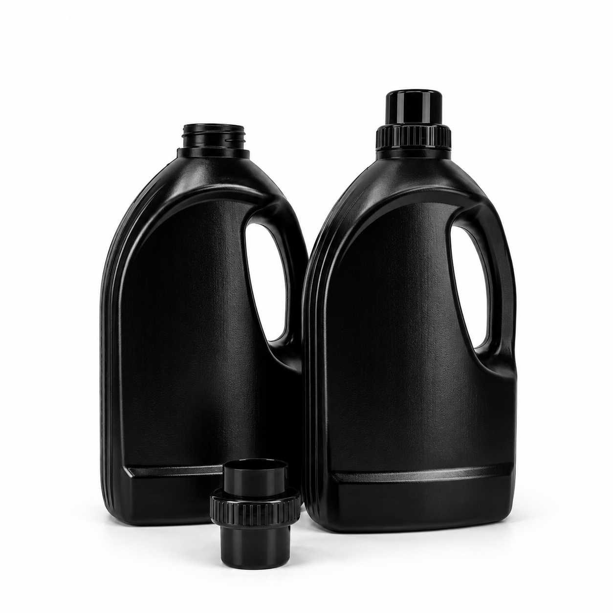 Fekete műanyag öblítőspalack, fekete kupak, 1,5 l