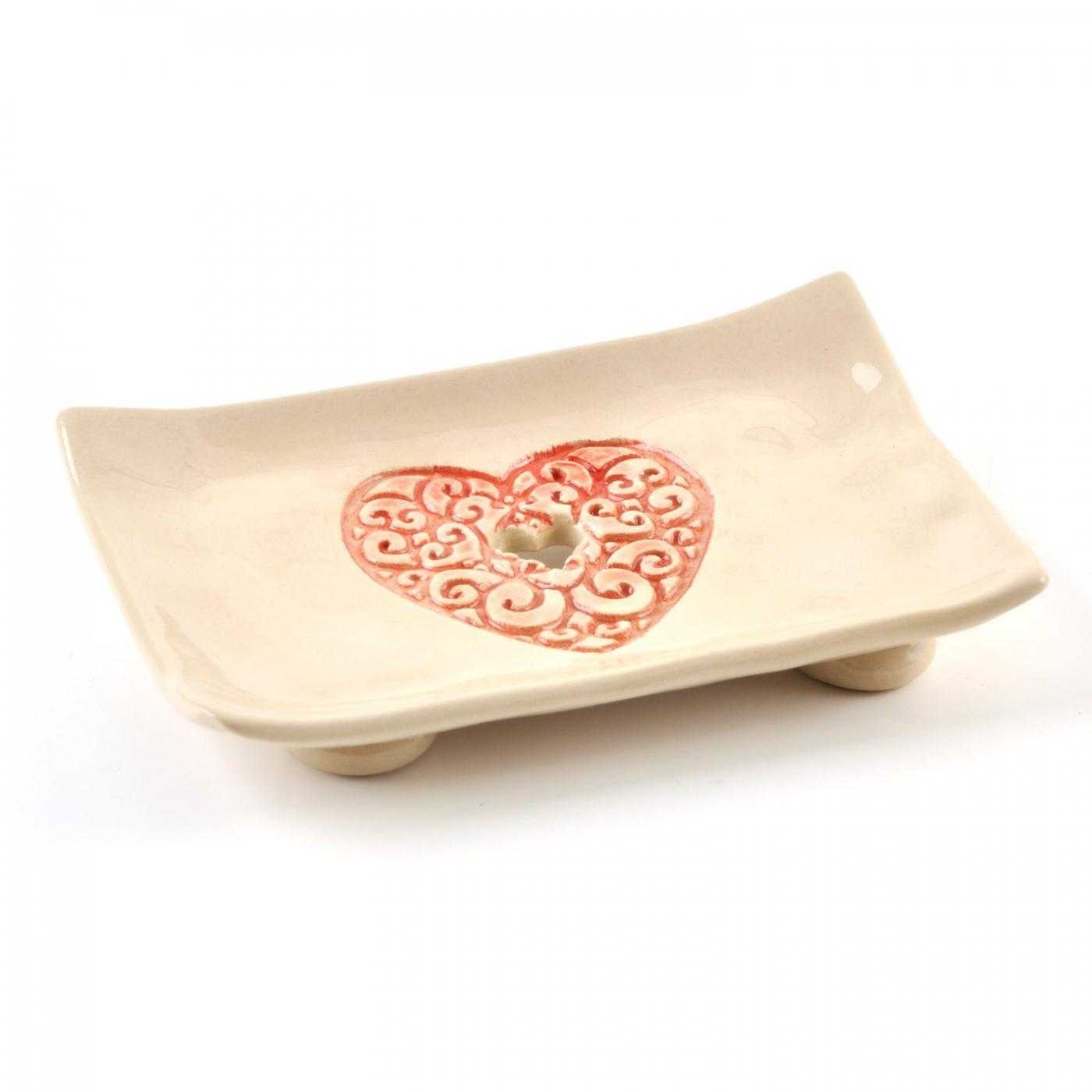 Ceramic Soap Dish, Red Heart