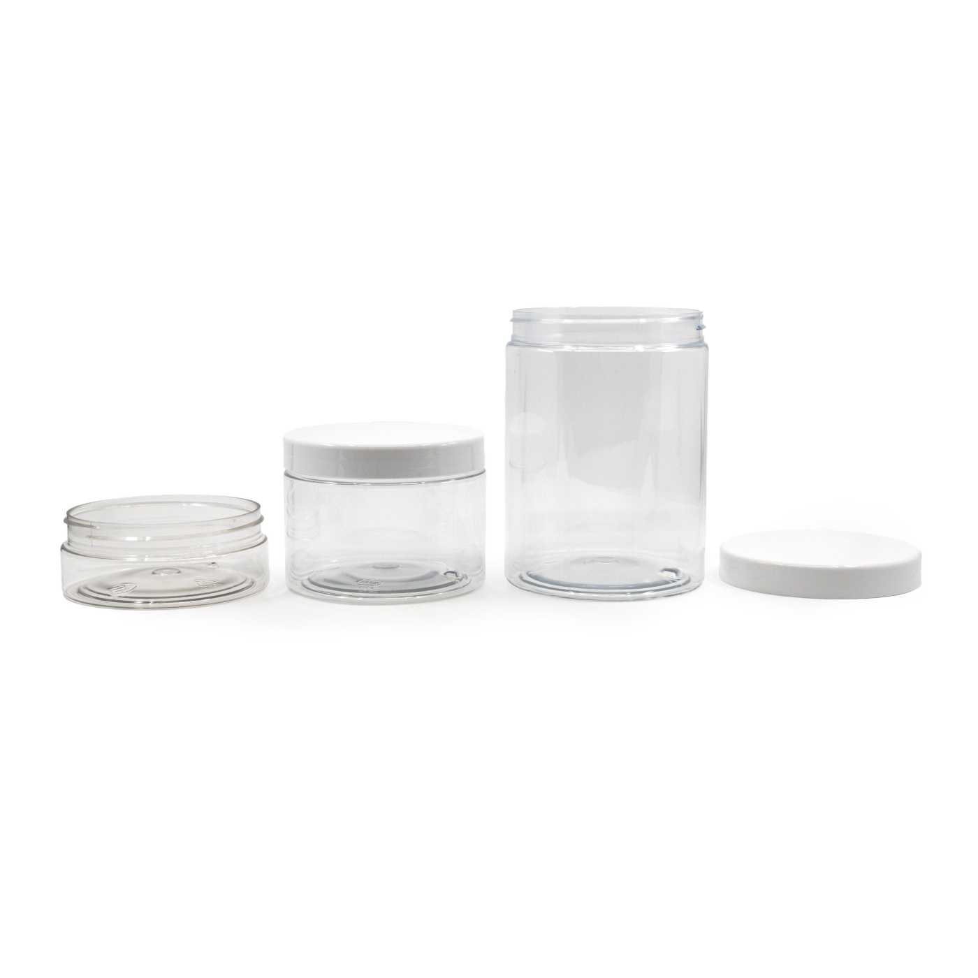 Słoiczek plastikowy, przezroczysty 100 mm, biała nakrętka, 500 ml