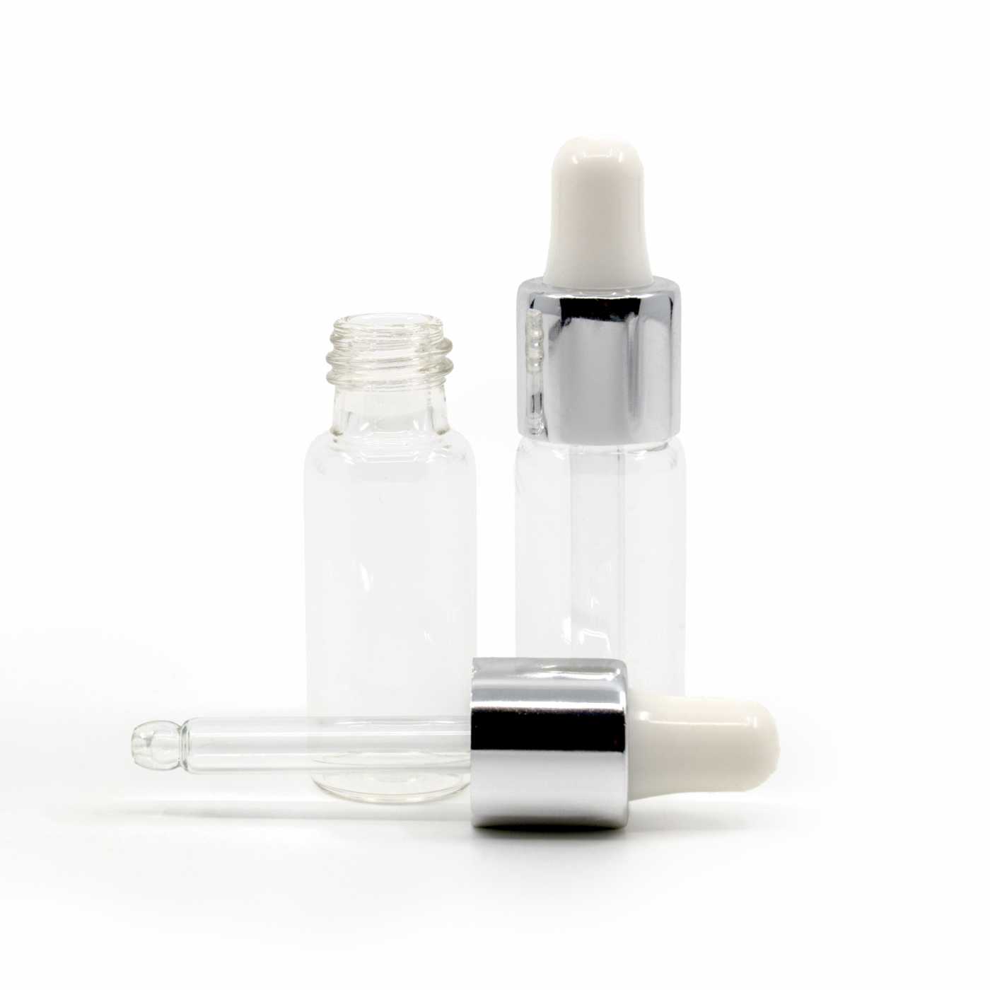 Sklenená fľaška so strieborným kvapátkom, 6 ml
