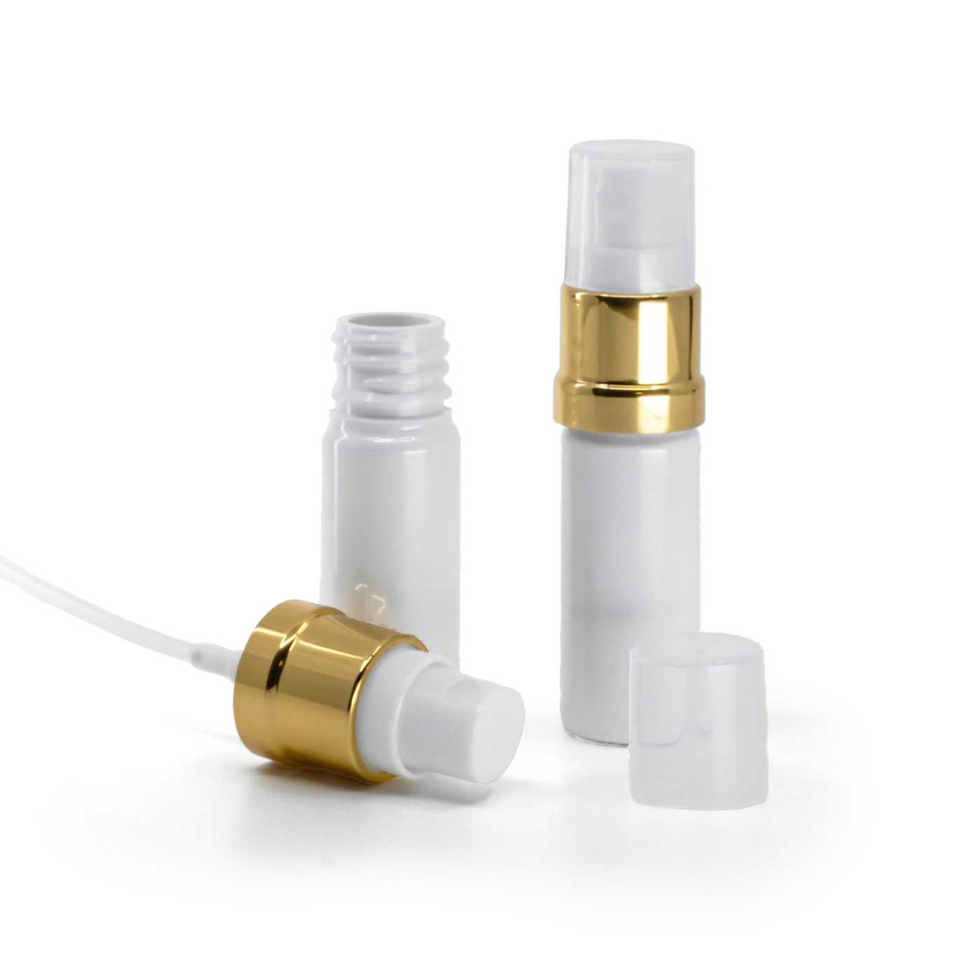 Butelka plastikowa biała, atomizer biało-złoty, 10 ml
