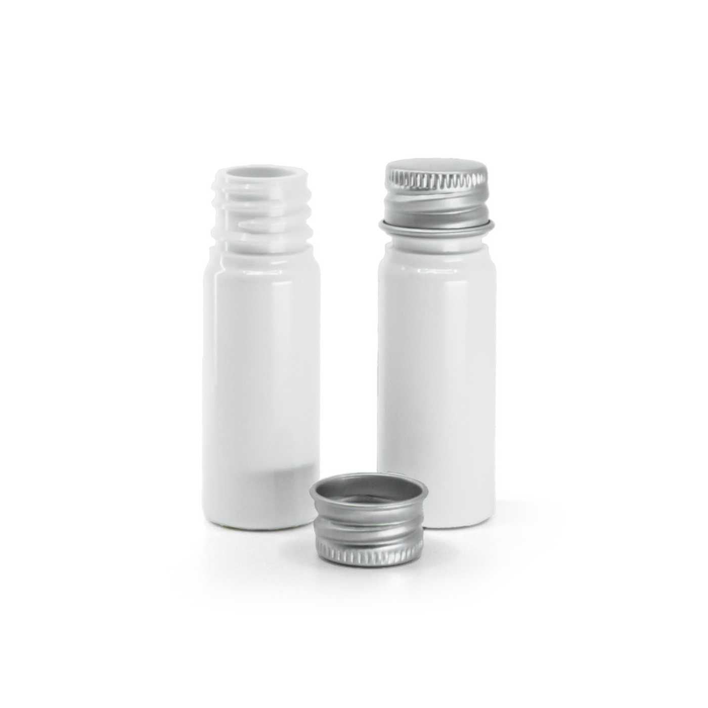 Butelka plastikowa apteczna, biała, nakrętka aluminiowa, 10 ml