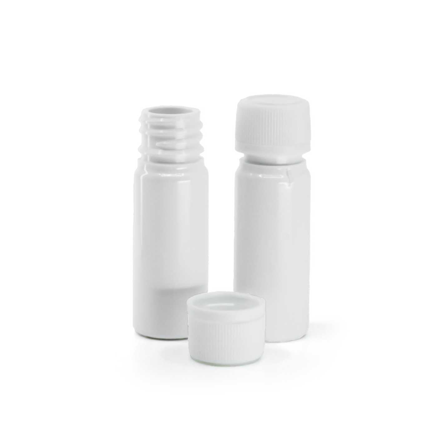 Butelka plastikowa apteczna, biała, nakrętka plastikowa z pierścieniem zabezpieczającym, biała, 18 mm, typ 2, 10 ml