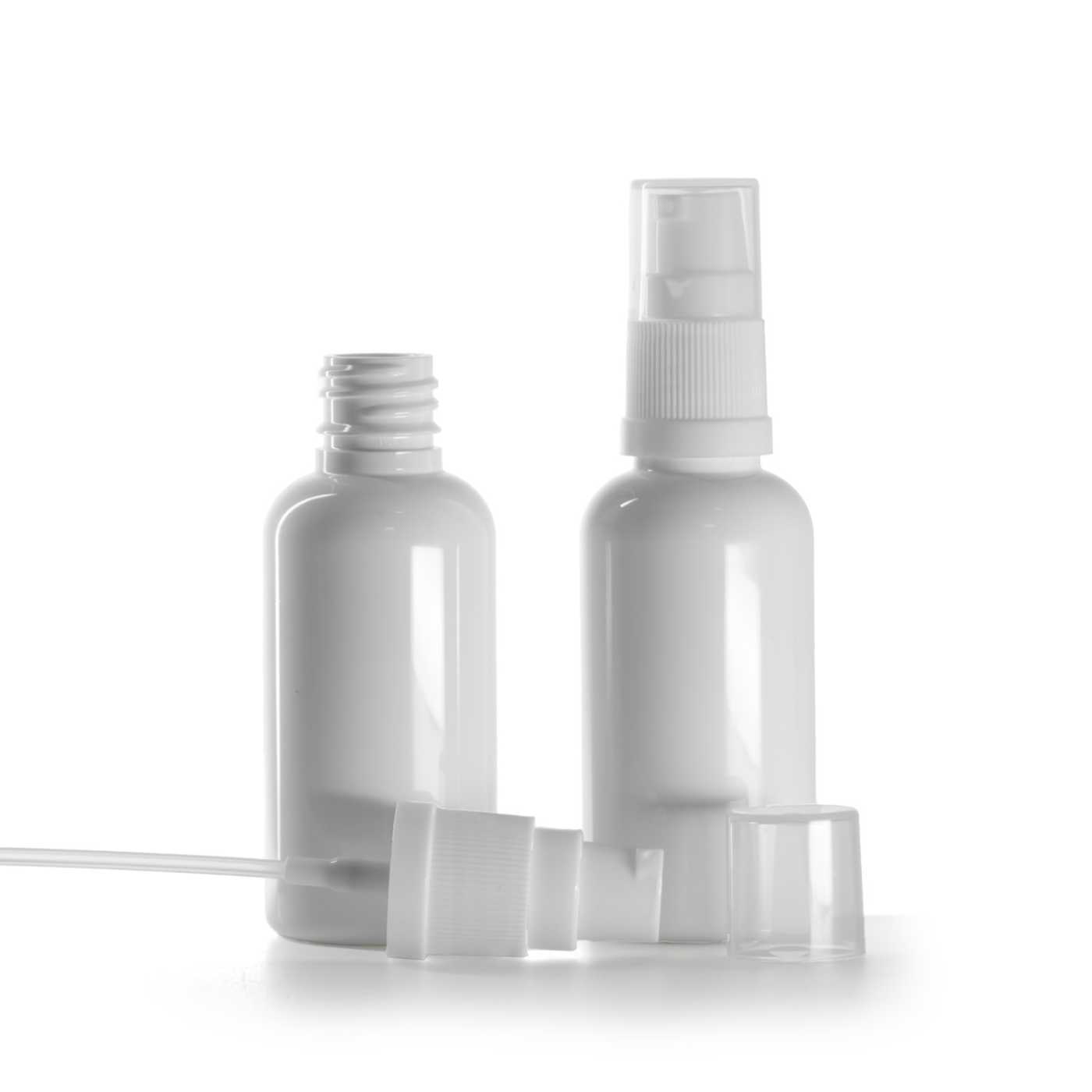 Flacon en plastique blanc, pompe distributrice, 50 ml
