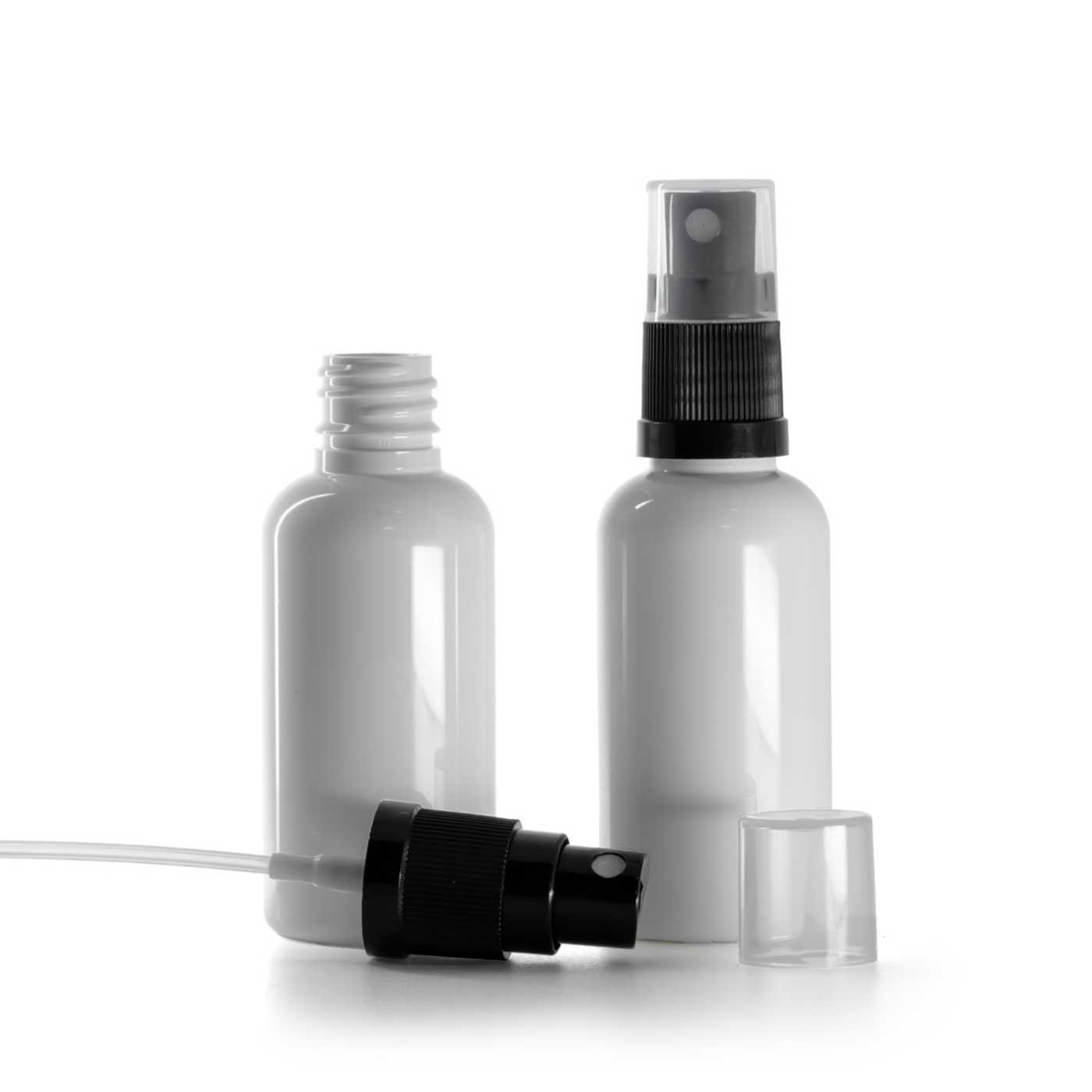 Butelka plastikowa apteczna, biała, atomizer czarny, 50 ml