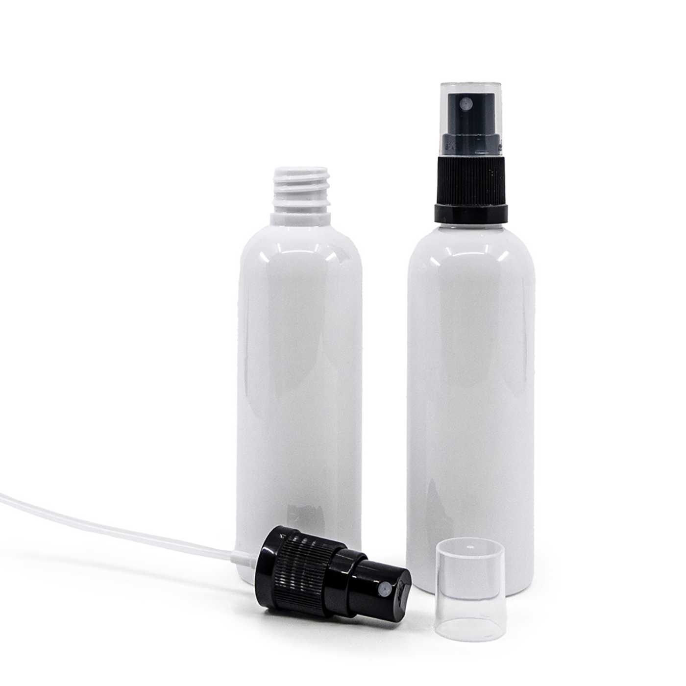 Plastová fľaša biela, 18/410, čierny rozprašovač, 100 ml
