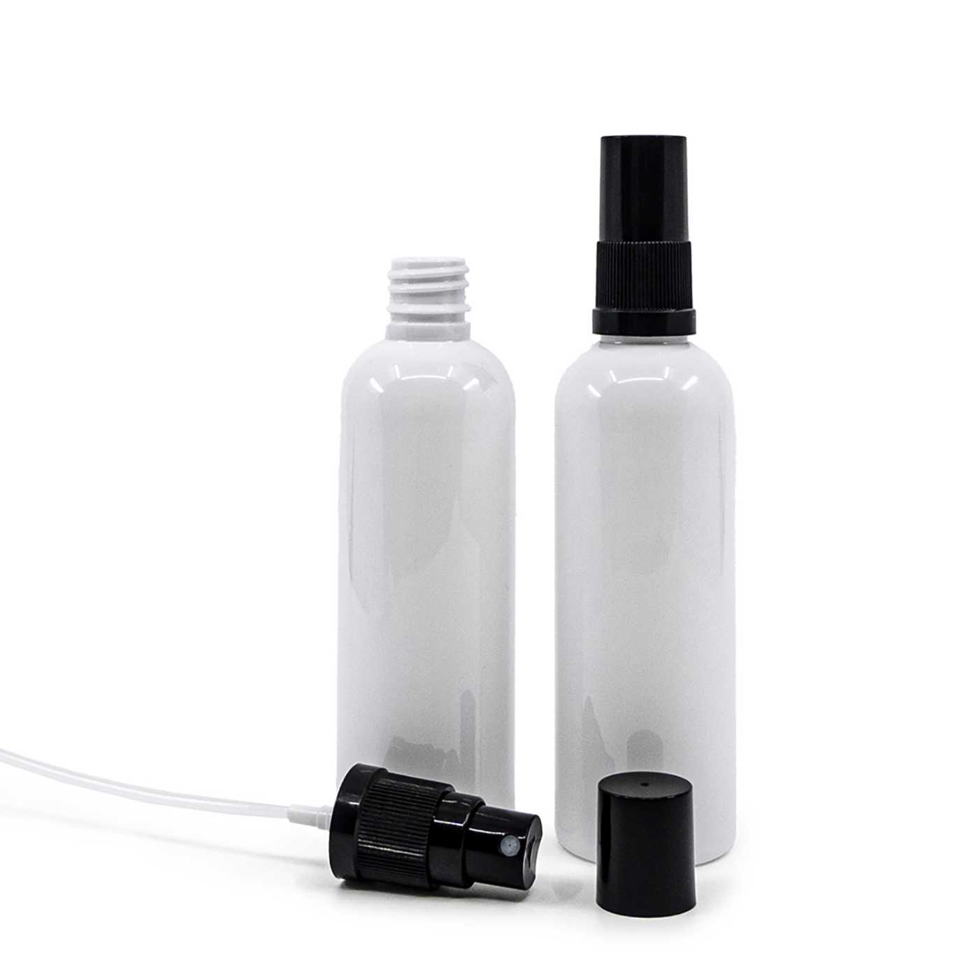 Plastová fľaša biela, čierny rozprašovač, čierny vrch, 100 ml