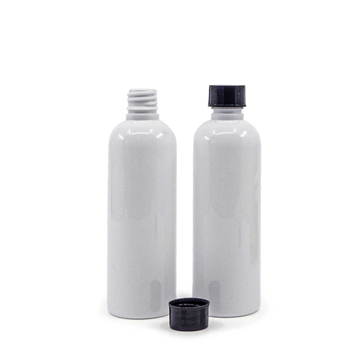 Plastová fľaša biela, 18/410, čierny vrchnák, 100 ml