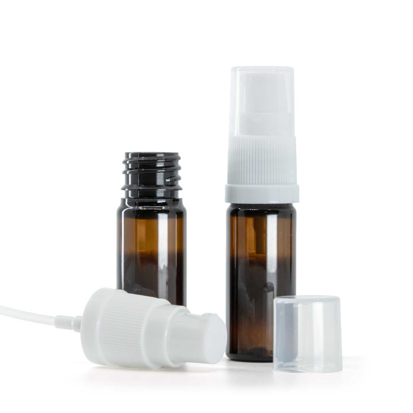 Flacon en plastique ambré avec pompe blanche, 10 ml