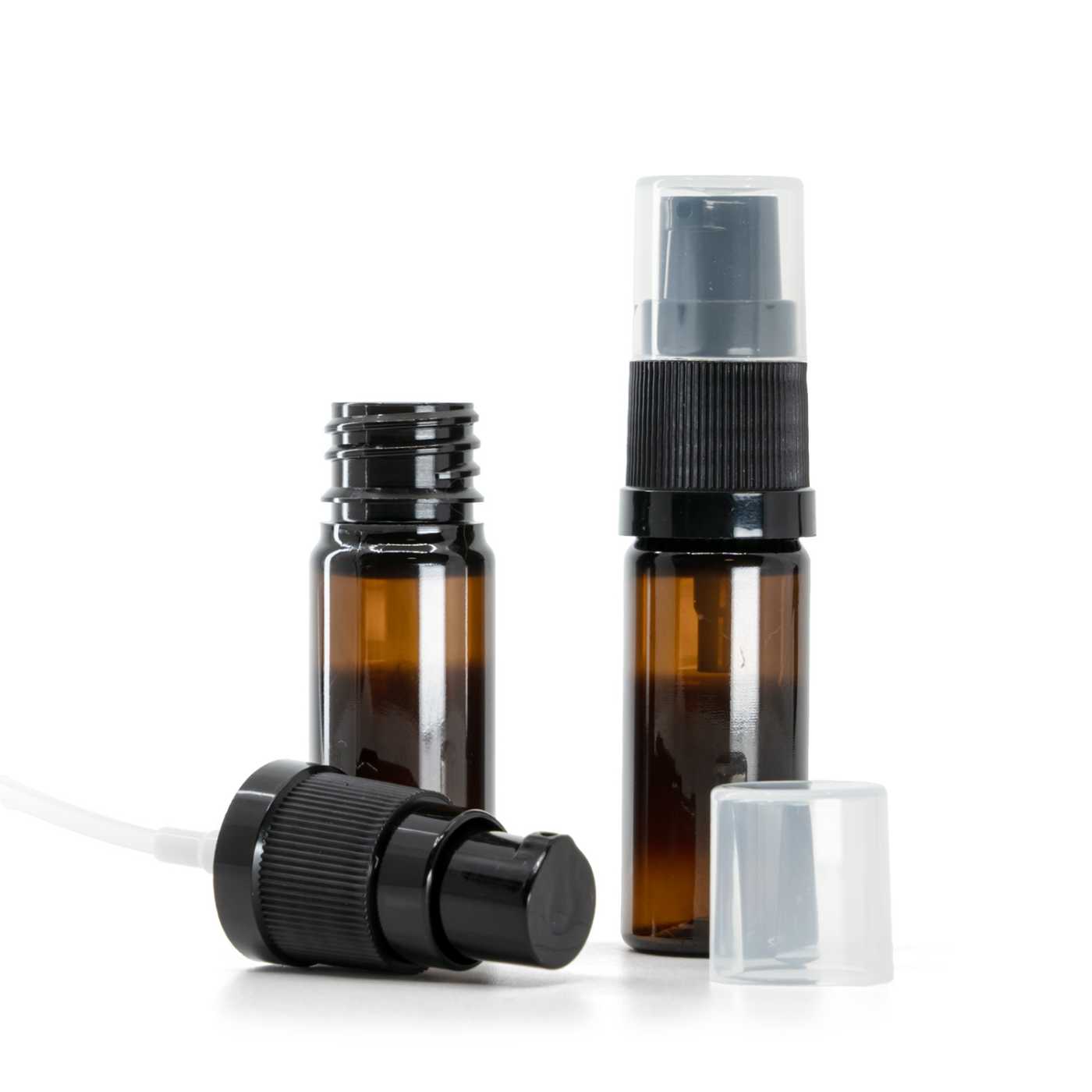 Hnědá plastová lahvička s černým dávkovačem na krém, 10 ml