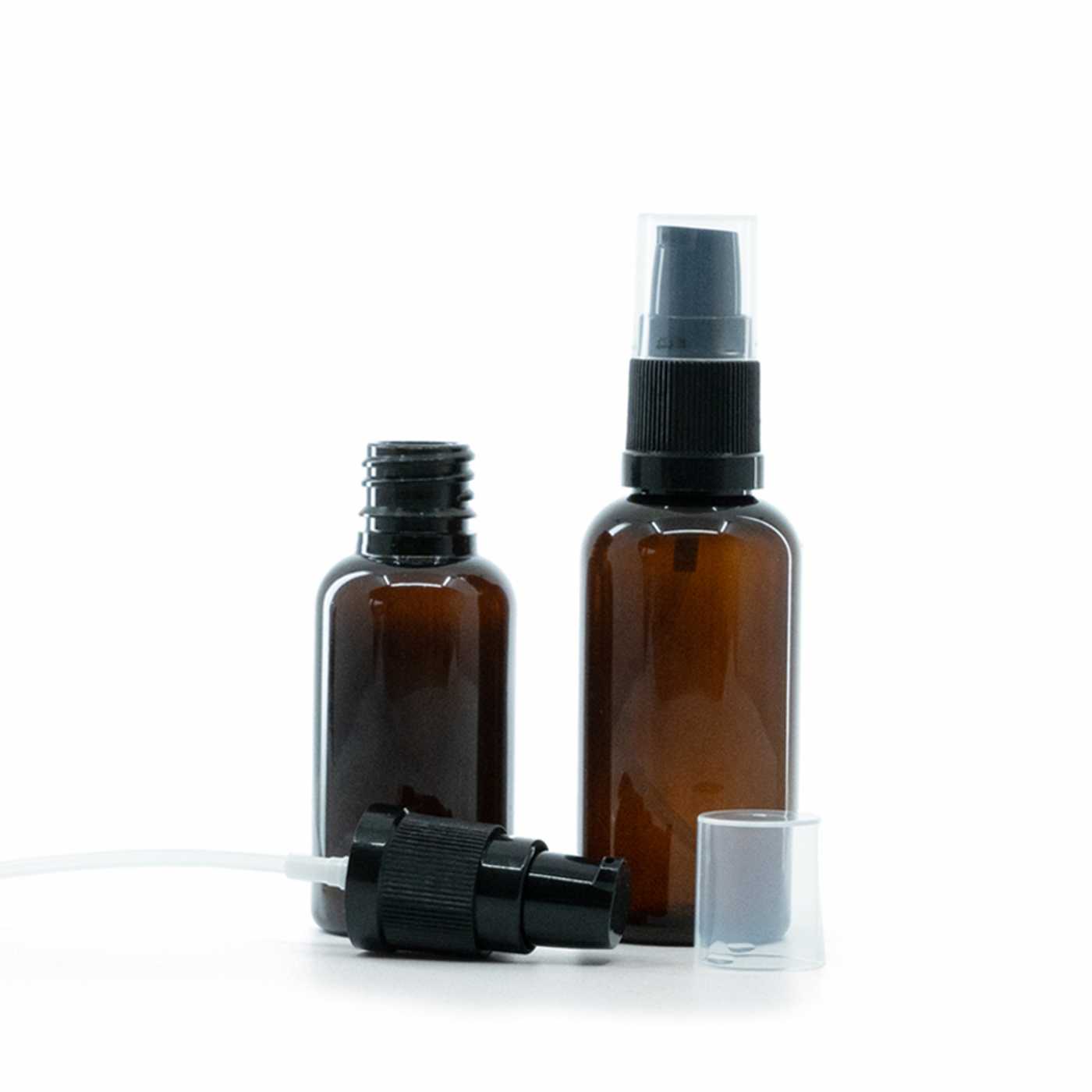 Hnědá plastová lahvička s dávkovačem na krém, 30 ml