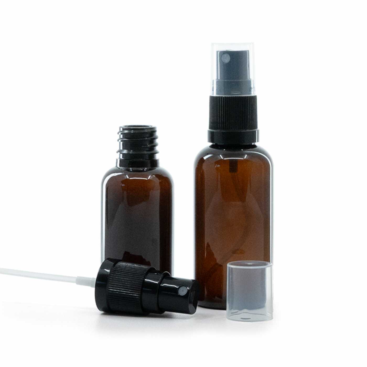 Butelka plastikowa bursztynowa, czarny atomizer, 30 ml