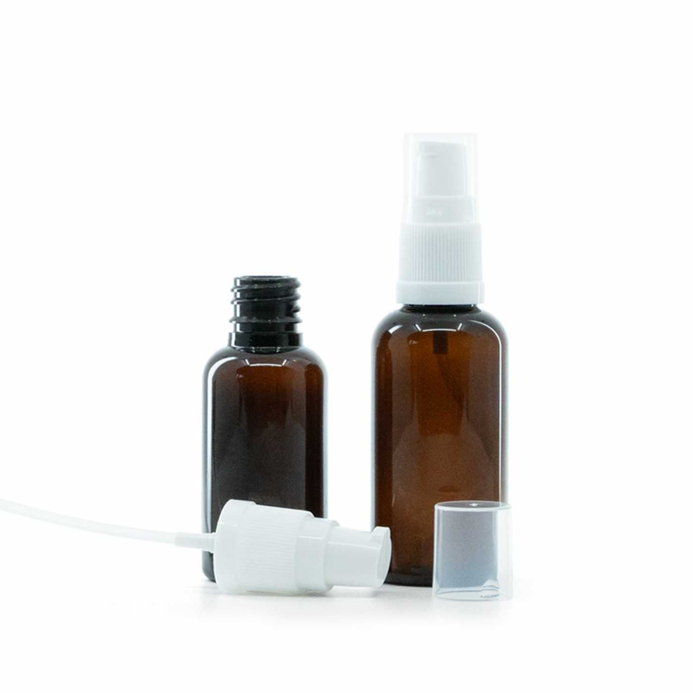 Flacon plastique ambré avec pompe crème blanche, 50 ml