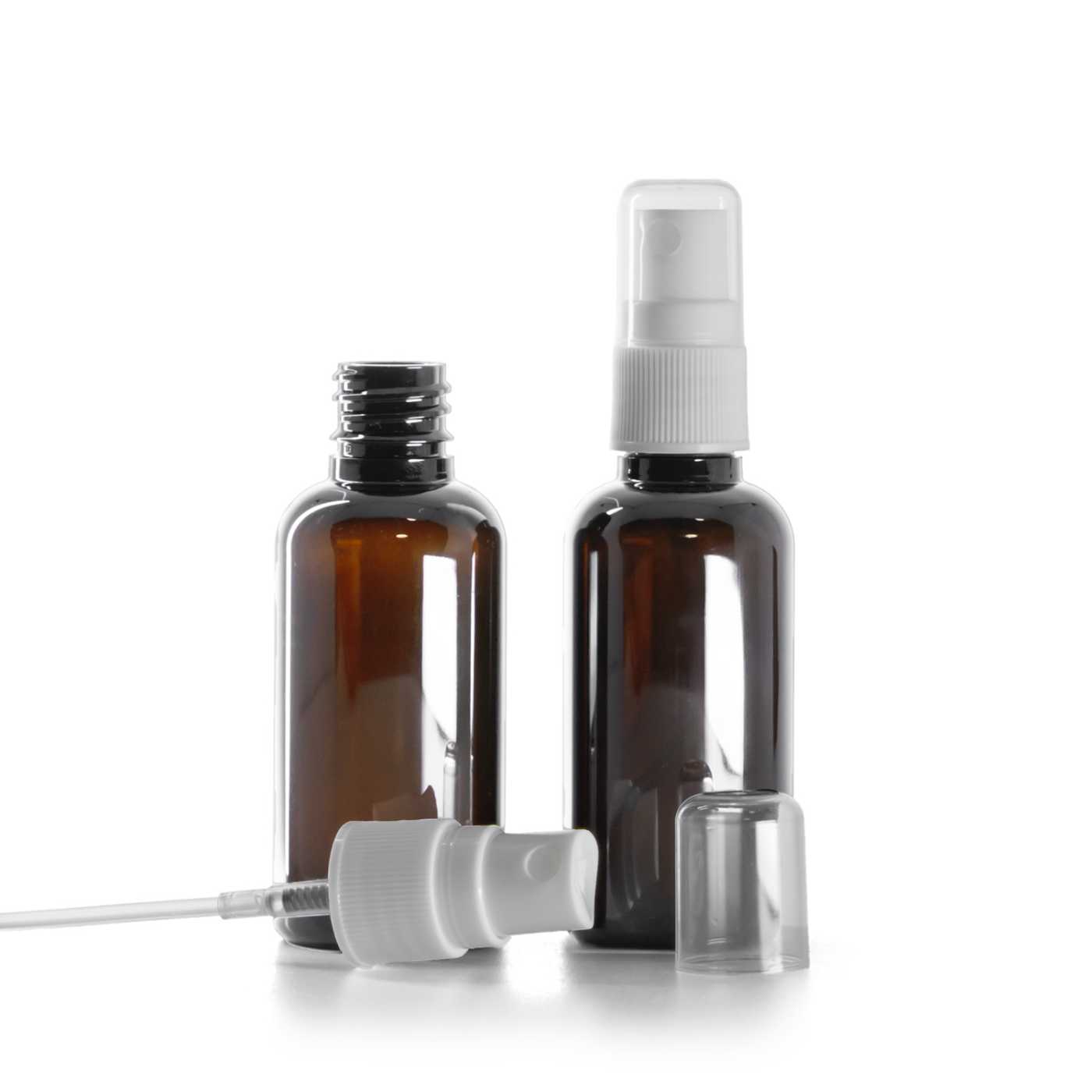 Butelka plastikowa brązowa, biały atomizer do butelek plastikowych, 50 ml