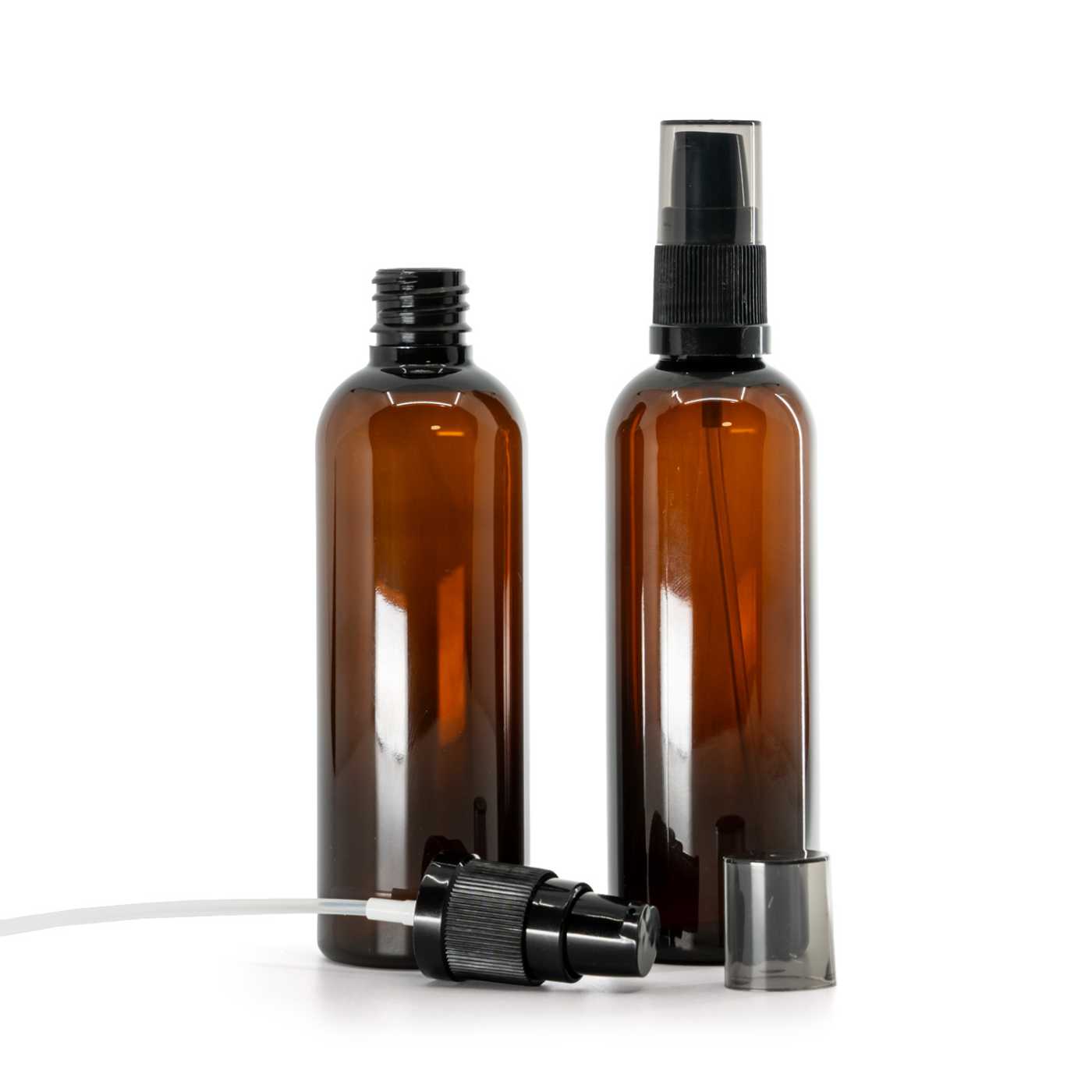 Plastová lahvička hnědá, dávkovač krémů s dýmovým krytem, 100 ml