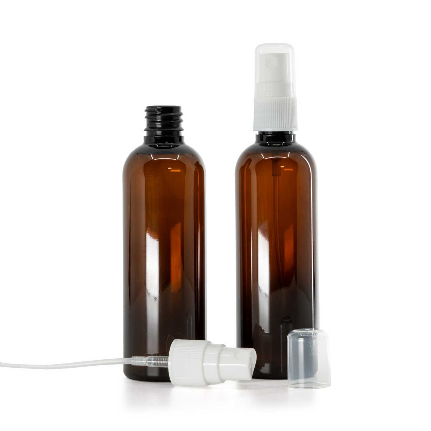 Butelka plastikowa brązowa, biały atomizer do butelek plastikowych, 100 ml