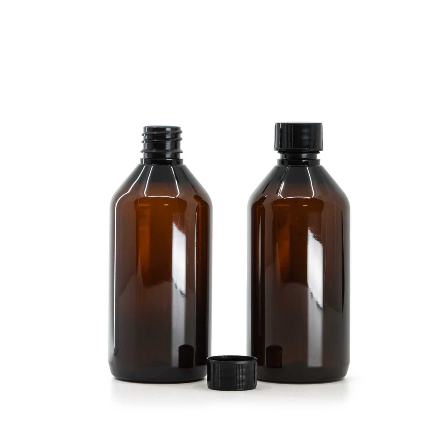 Butelka plastikowa, apteczna, brązowa, czarna nakrętka typ 2, 115 ml