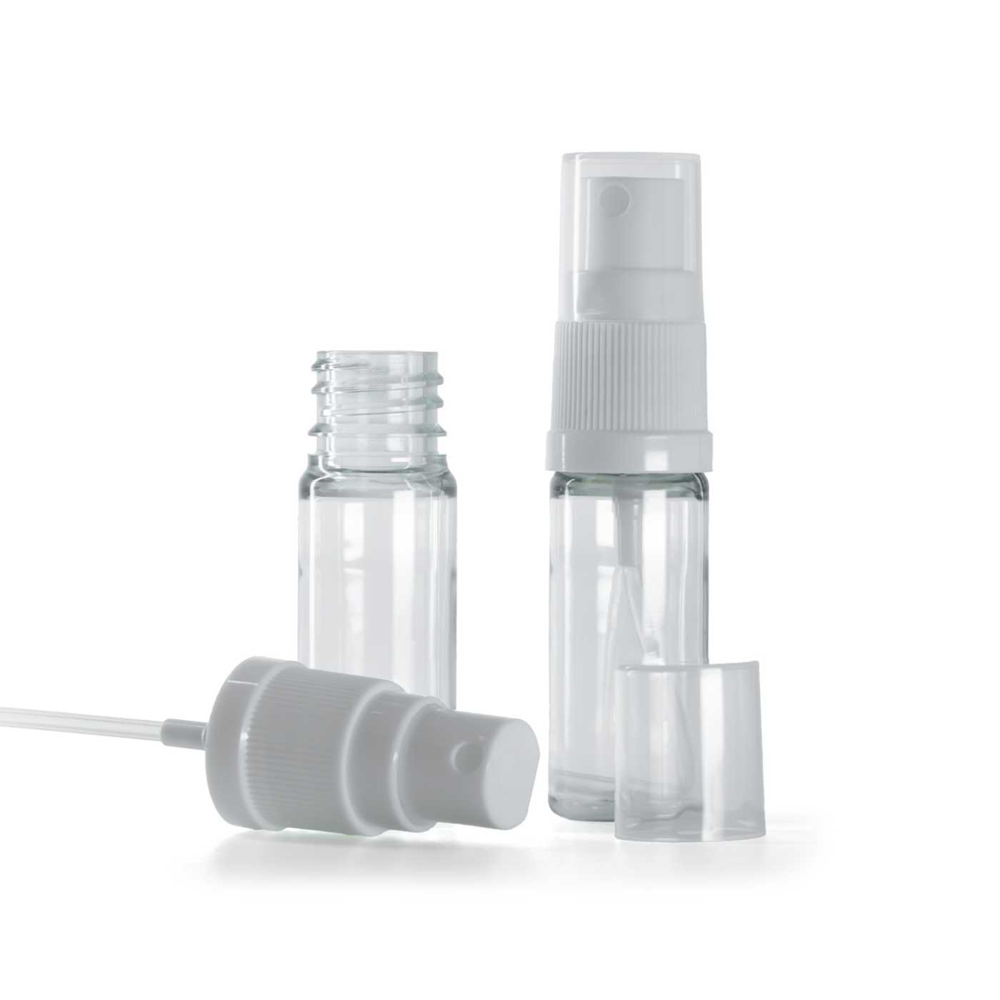 Butelka plastikowa, apteczna, przezroczysta, biały atomizer, 10 ml