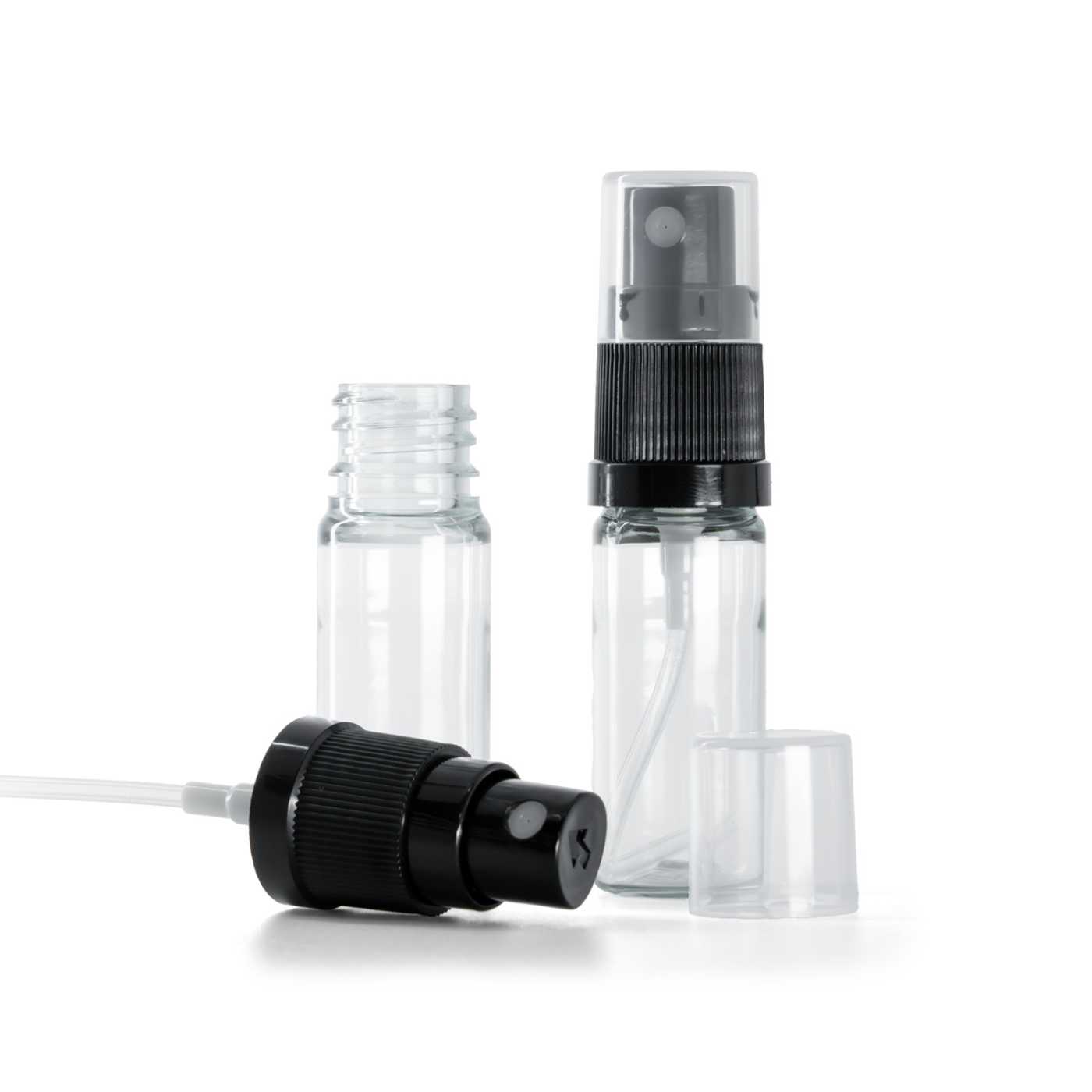 Butelka plastikowa przezroczysta, czarny atomizer, 10 ml