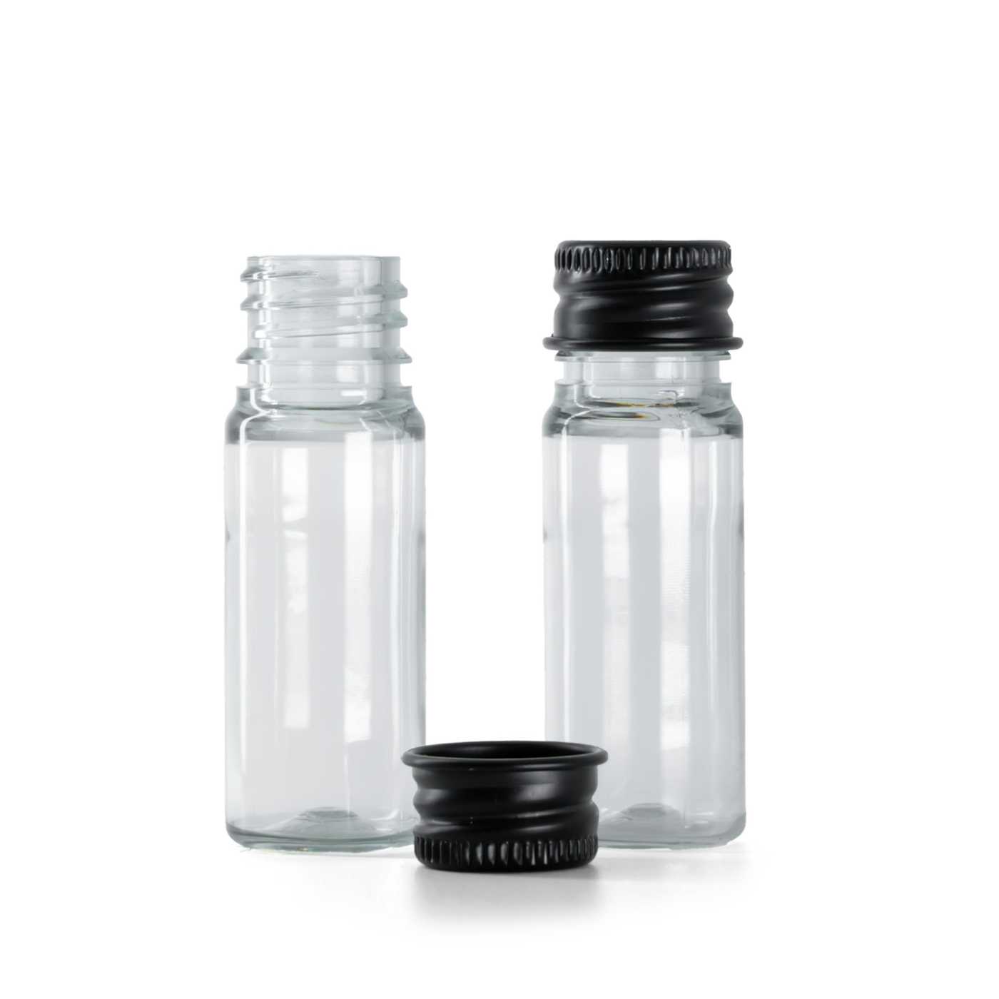 Butelka plastikowa, apteczna, przezroczysta, czarna nakrętka aluminiowa, 10 ml