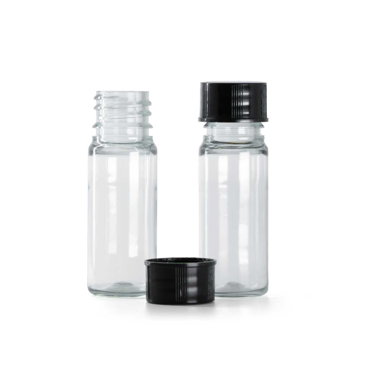 Butelka plastikowa, apteczna, przezroczysta, czarna nakrętka, 10 ml