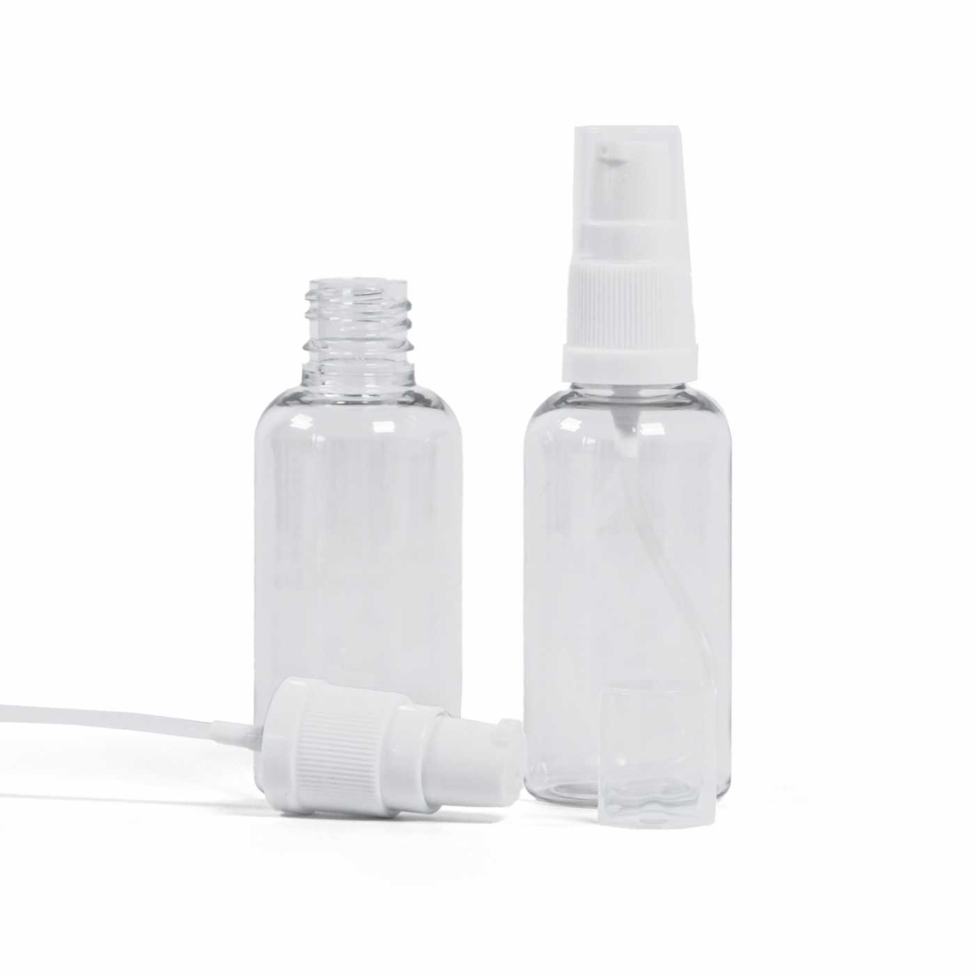 Butelka plastikowa, apteczna, przezroczysta, biały dozownik, 50 ml