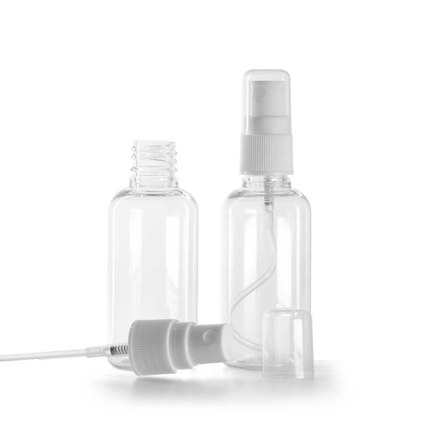 Butelka plastikowa przezroczysta, biały atomizer do butelek plastikowych, 50 ml