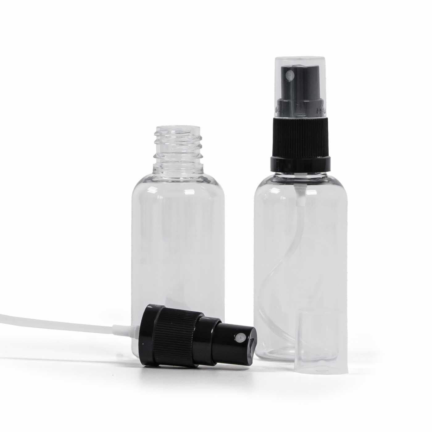 Butelka plastikowa, apteczna, przezroczysta, czarny atomizer, 50 ml