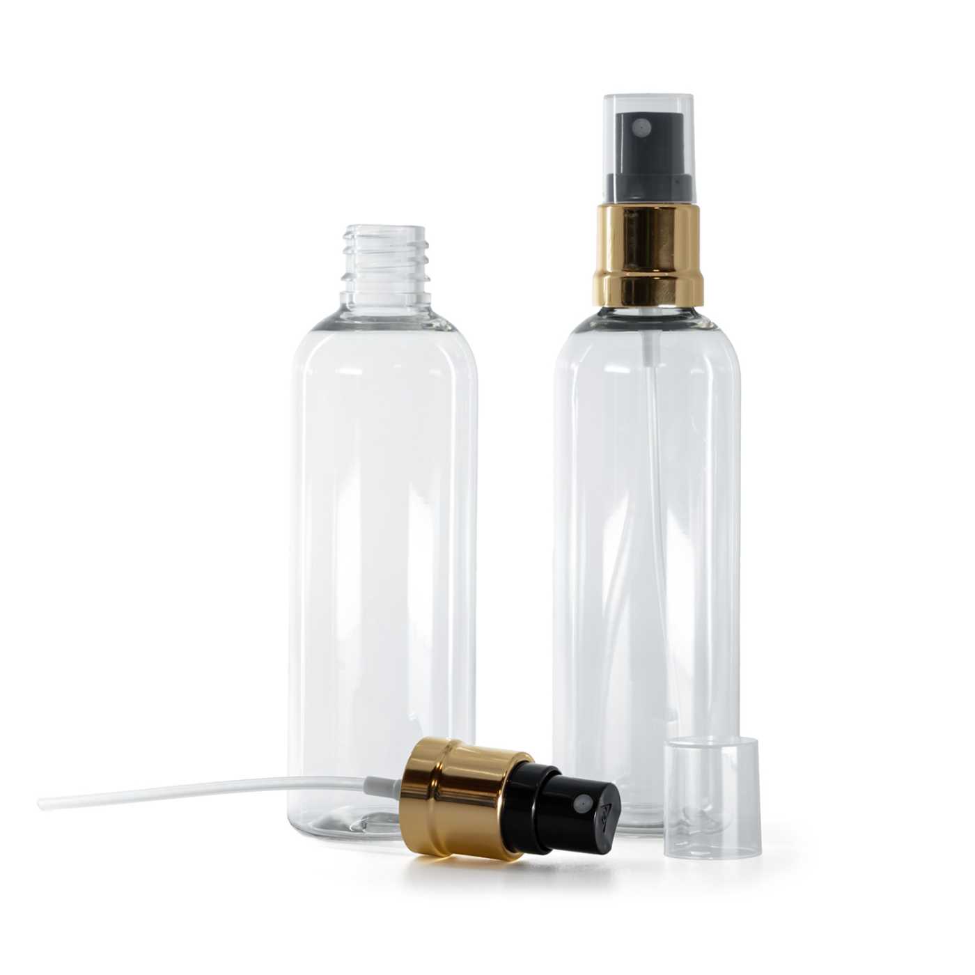 Flacon en plastique transparent, spray noir et doré, 100 ml