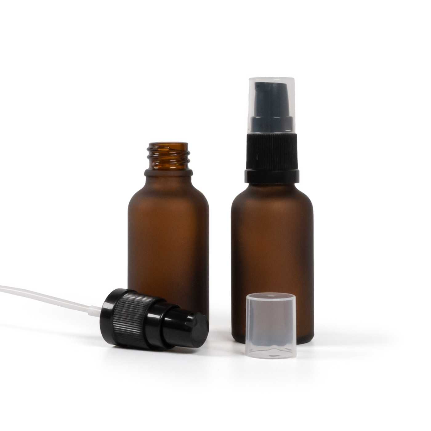 Matná jantarová skleněná lahvička s pumpičkou na krém 30 ml