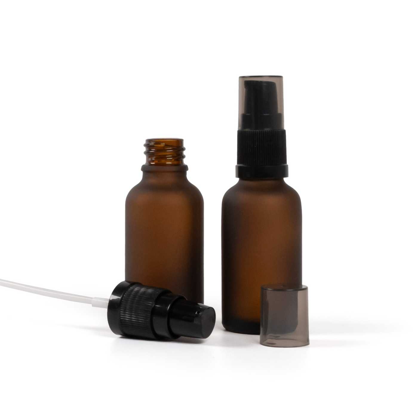 Skleněná lékovka matná hnědá, dávkovač krémů s dýmovým krytem, 30 ml