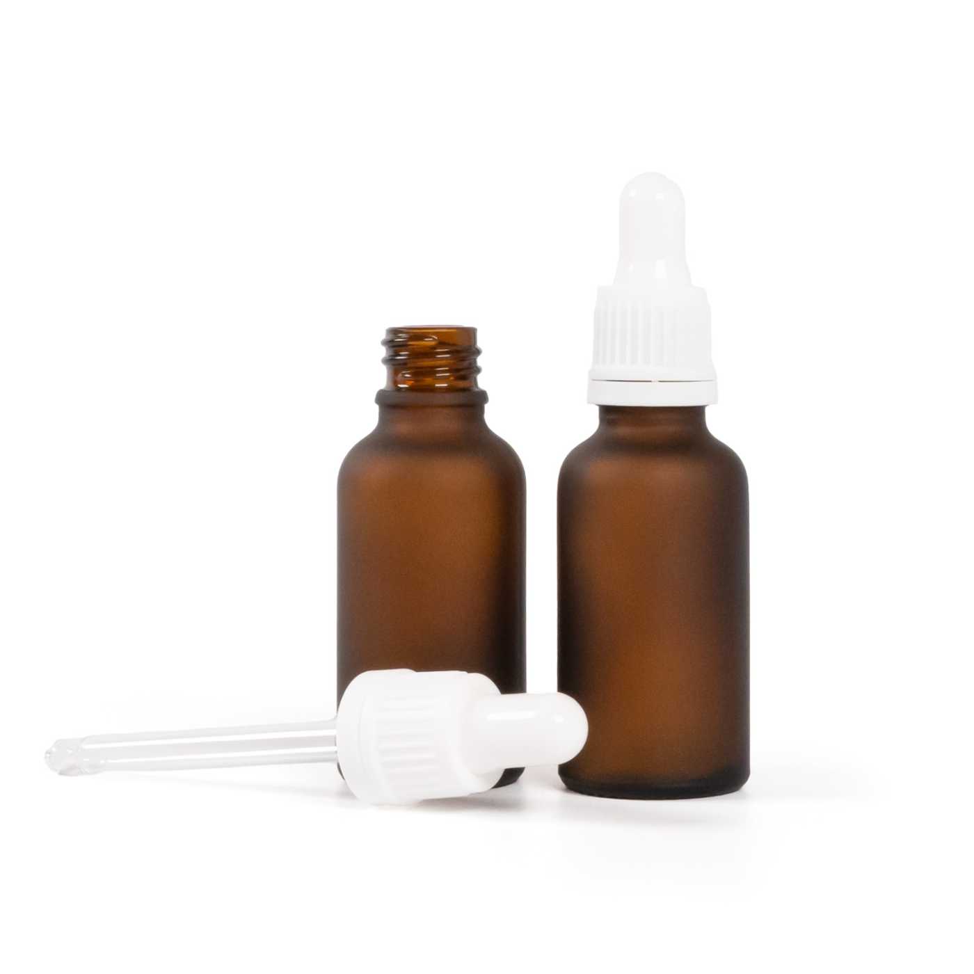 Matná hnědá skleněná lahvička s bílým kapátkem, 30 ml