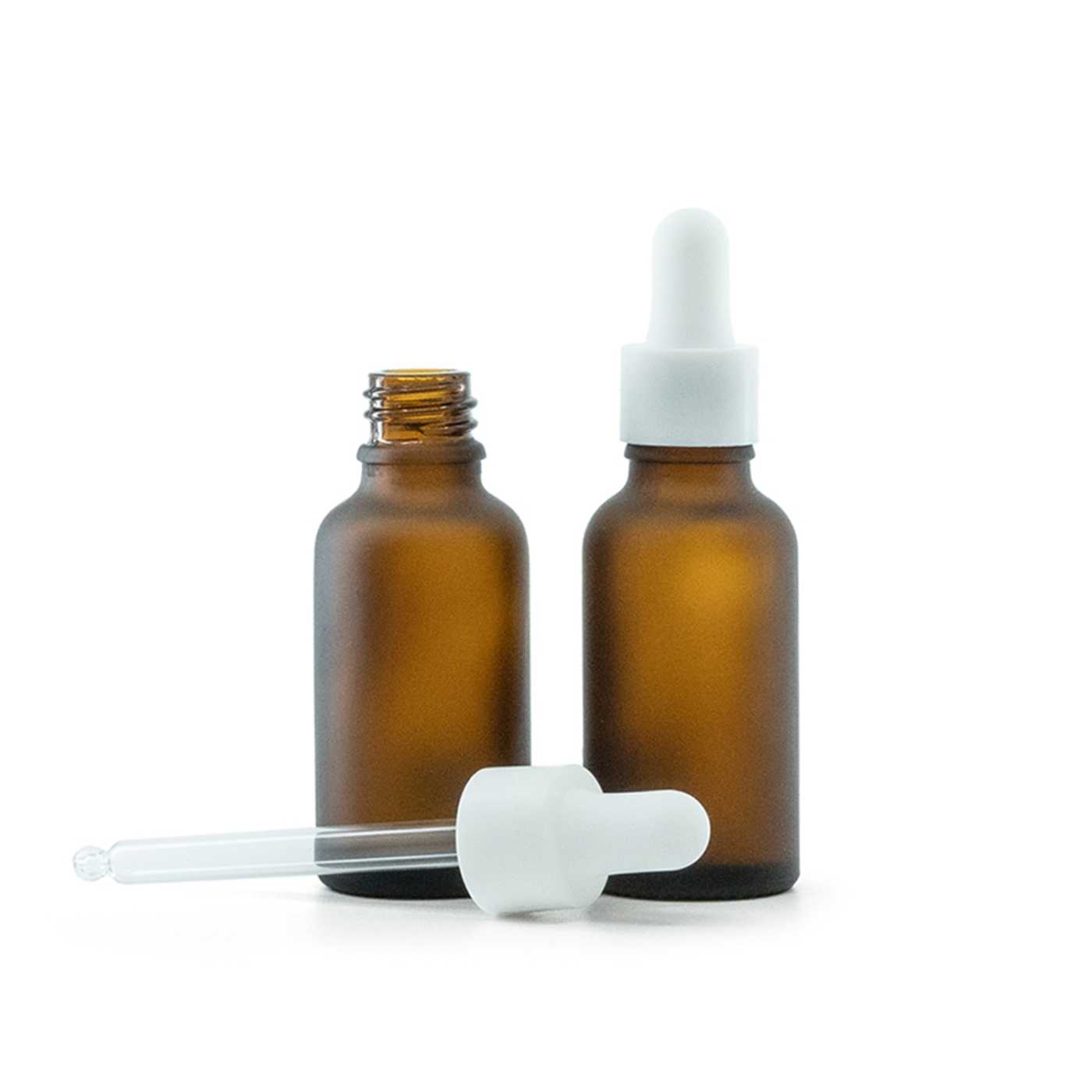 MATNÁ HNĚDÁ SKLENĚNÁ LAHVIČKA S BÍLÝM MATNÝM HLADKÝM KAPÁTKEM, 30 ML