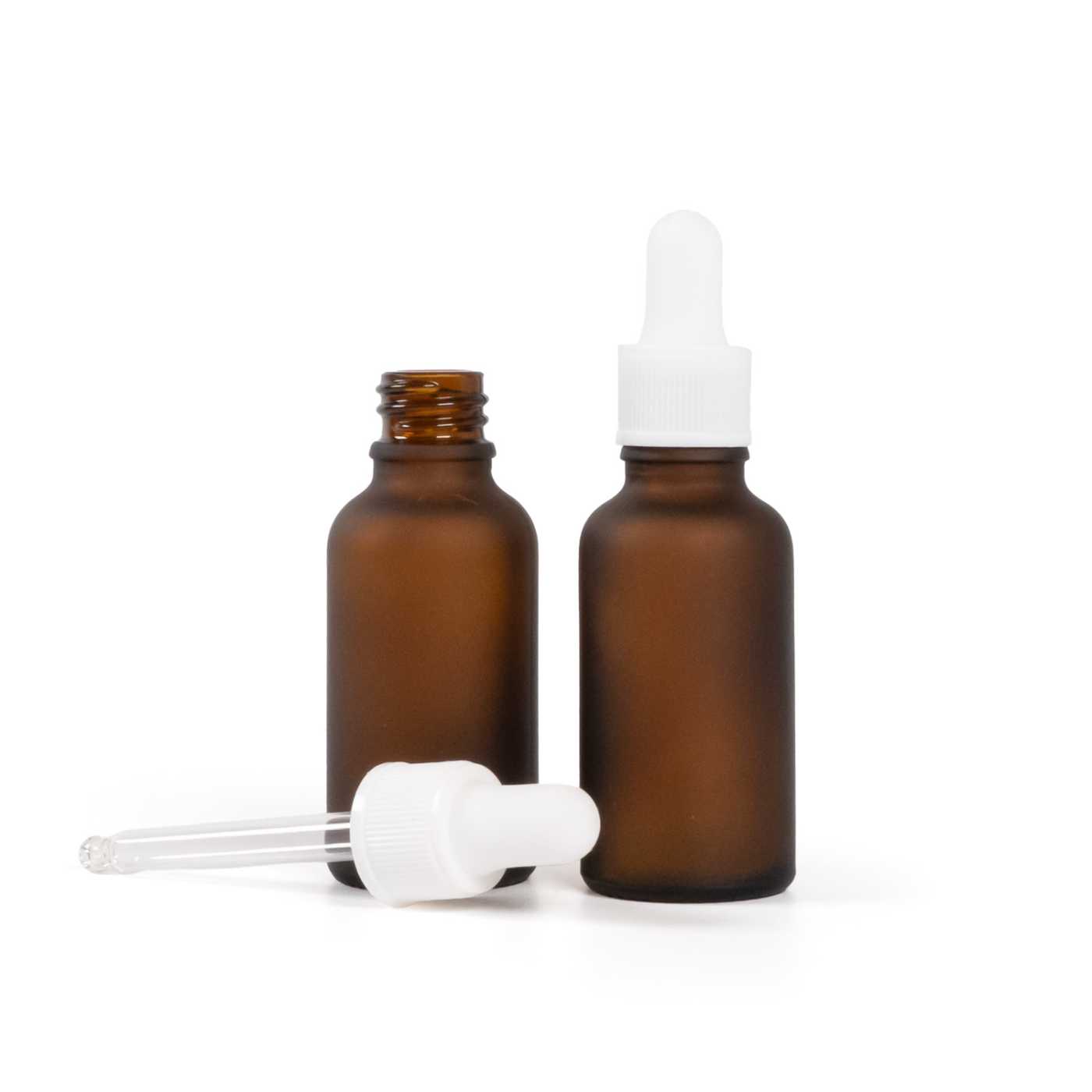 Butelka szklana apteczna matowa, biały matowy kroplomierz, 30 ml