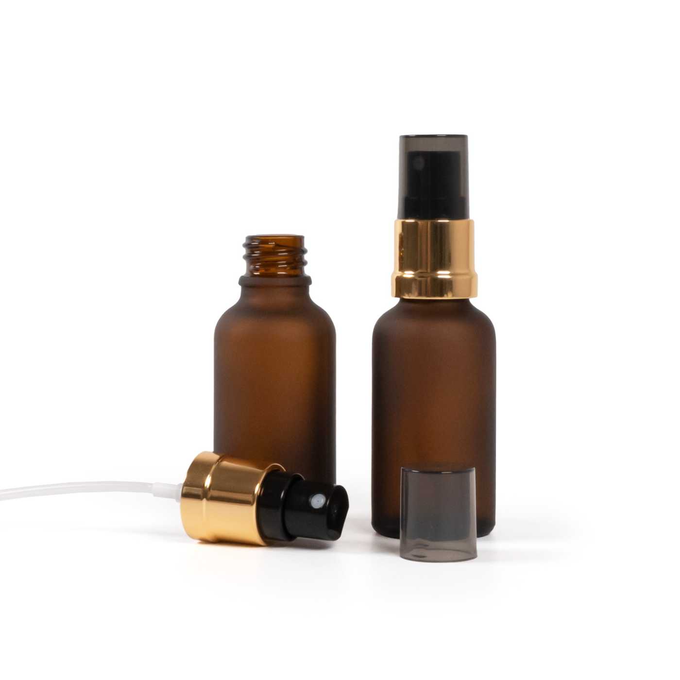 Sklenená matná liekovka, čierno-zlatý rozprašovač, dymový kryt, 30 ml