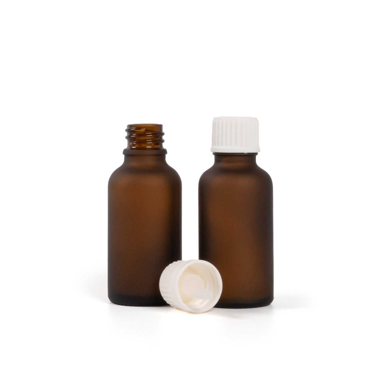 Butelka szklana apteczna matowa, biała nakrętka z kroplomierzem, 30 ml
