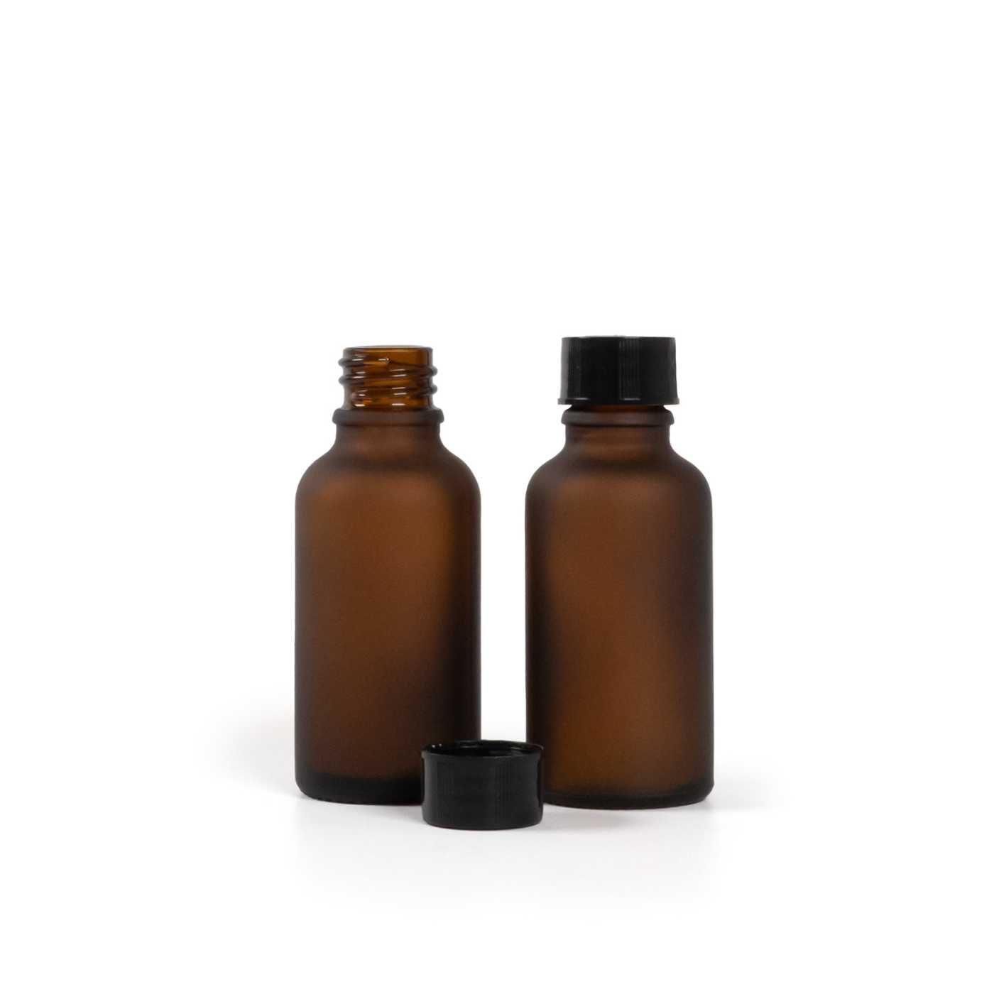Sklenená liekovka, matná, čierny vrchnák, 30 ml