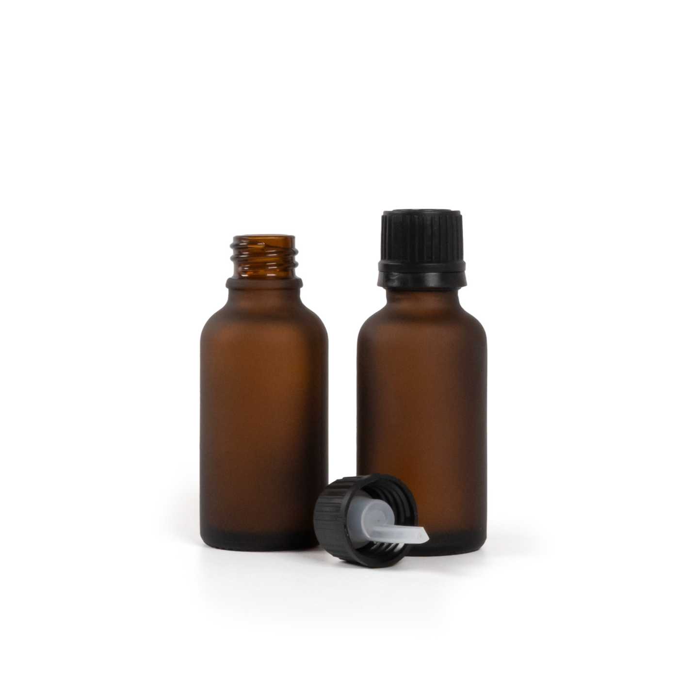 Butelka szklana amber, matowa, czarna nakrętka z kroplomierzem, 30 ml
