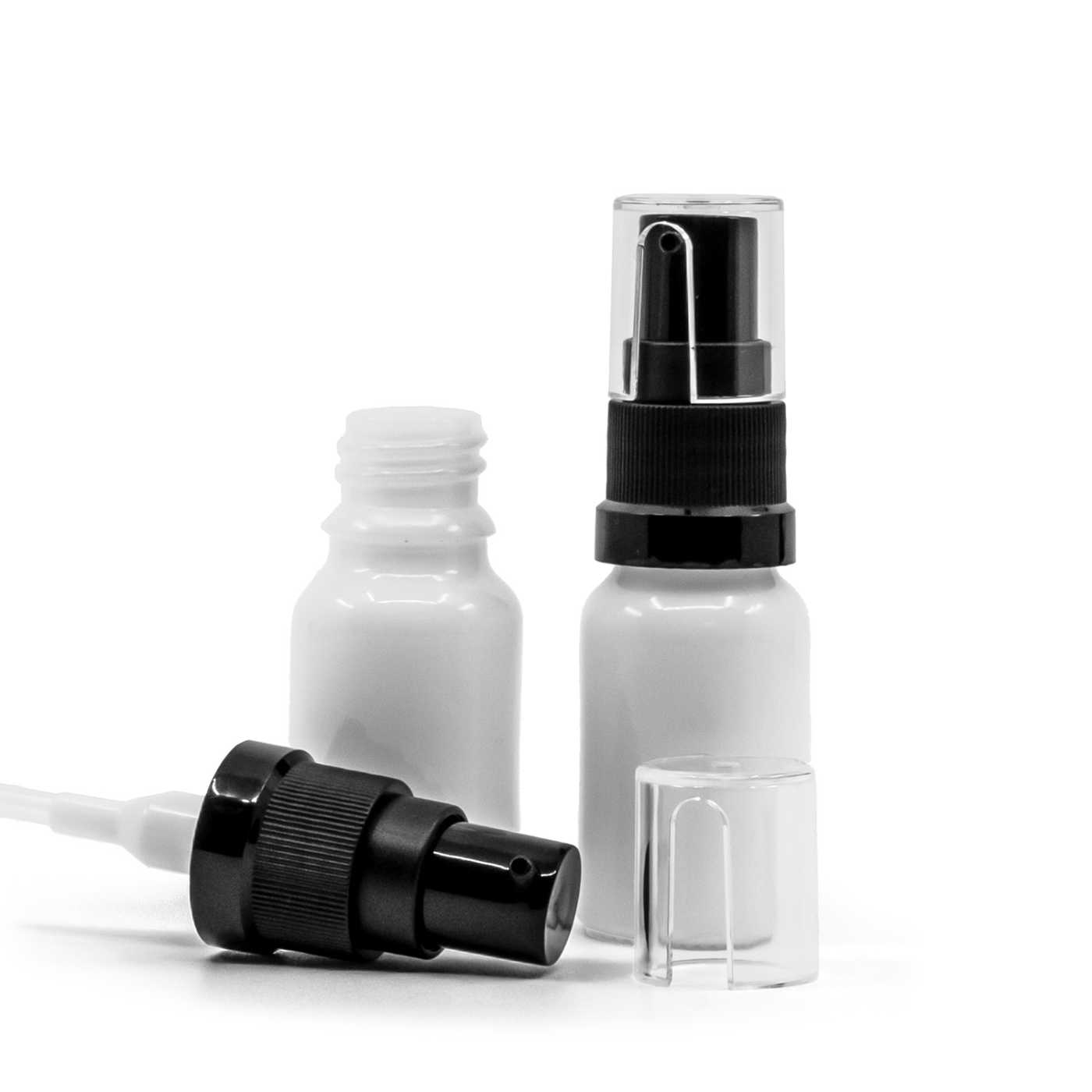 Sklenená fľaška, liekovka, biela, dávkovač olejov, 10 ml