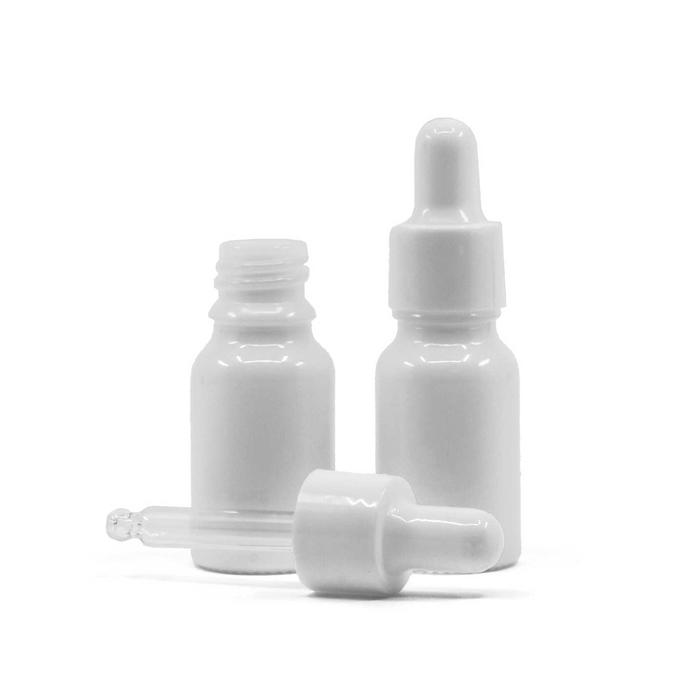 Sklenená fľaška, biela, biele lesklé kvapátko, 10 ml