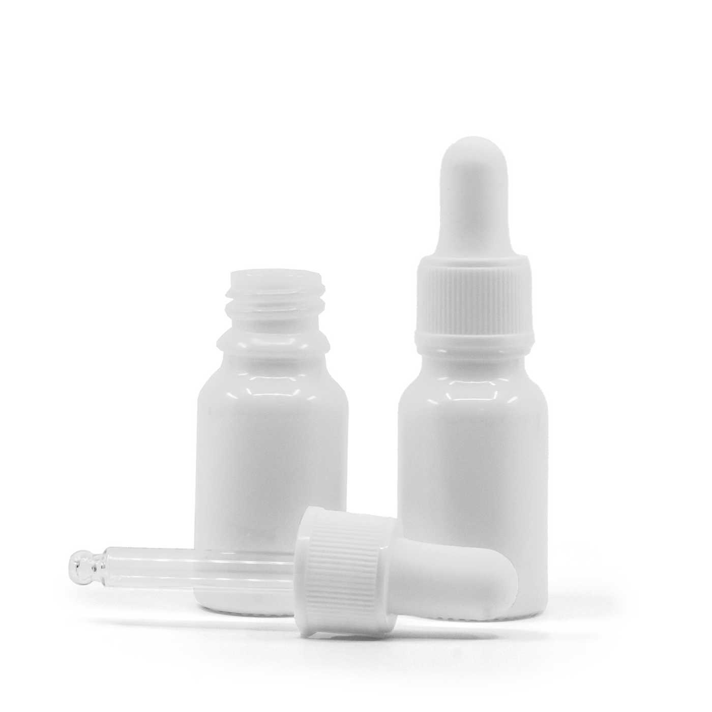 Sklenená fľaška, biela, biele matné kvapátko, 10 ml