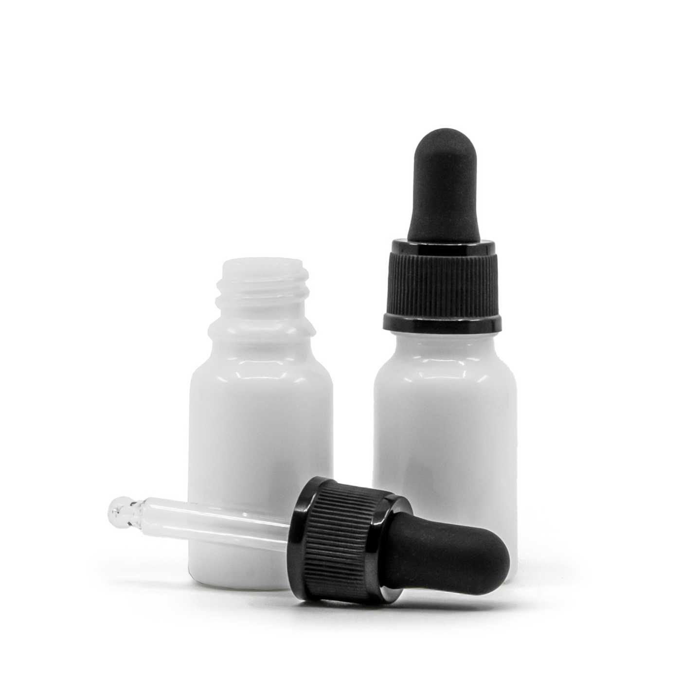 Sklenená fľaška, biela, kvapátko čierne, 10 ml