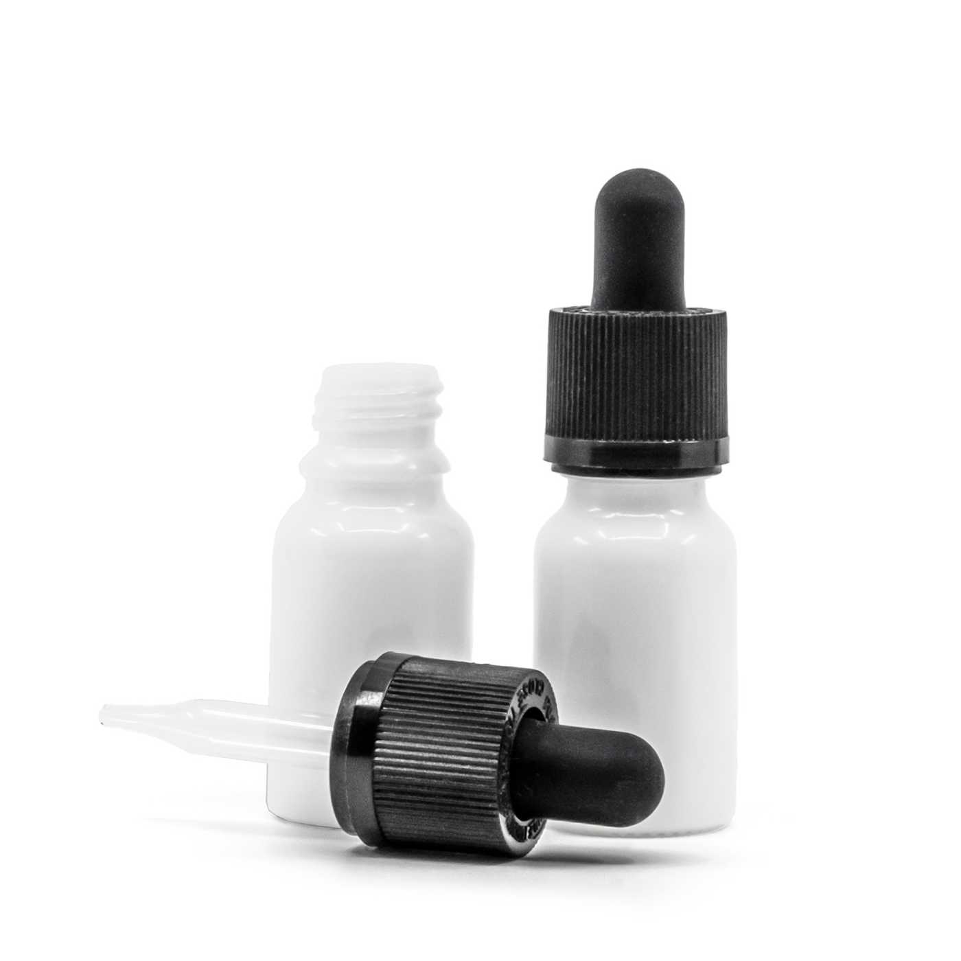Sklenená fľaška, biela, pipeta s poistkou, 10 ml