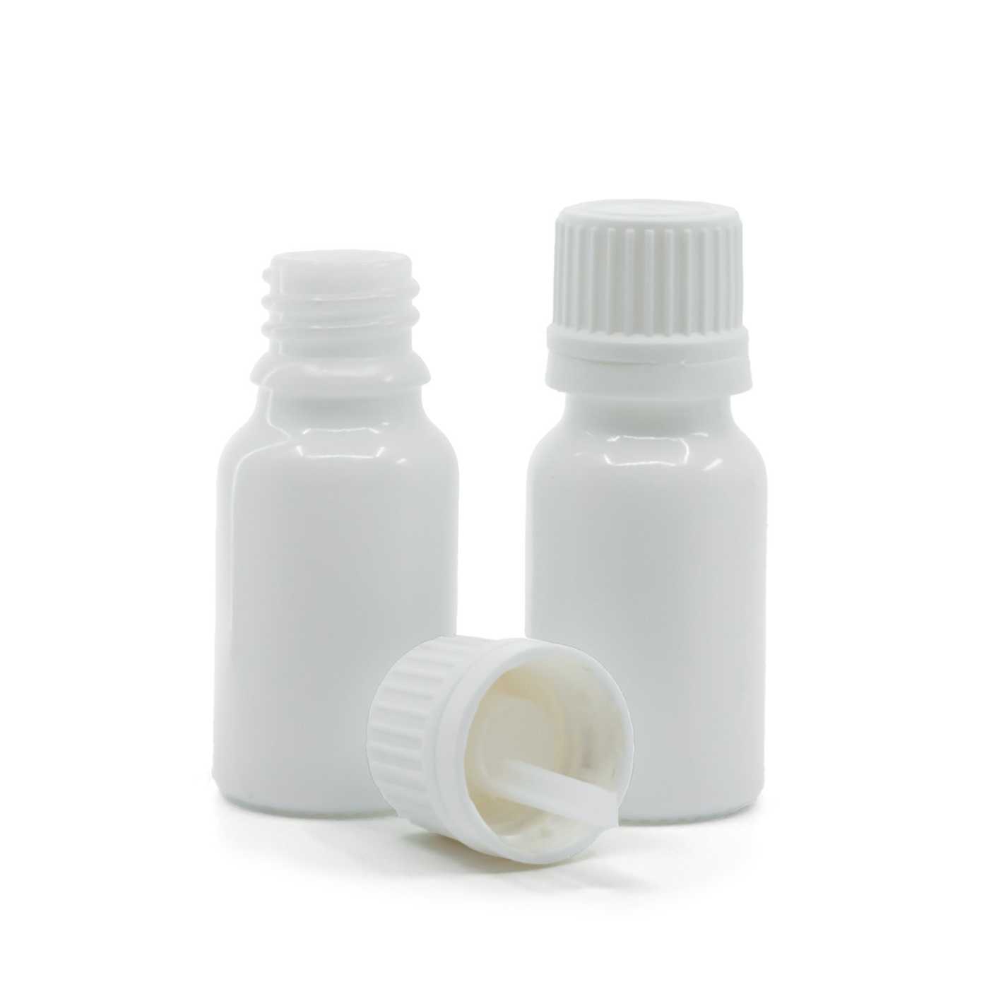 Sklenená fľaška, biela, biely vrchnák s kvapátkom, 10 ml