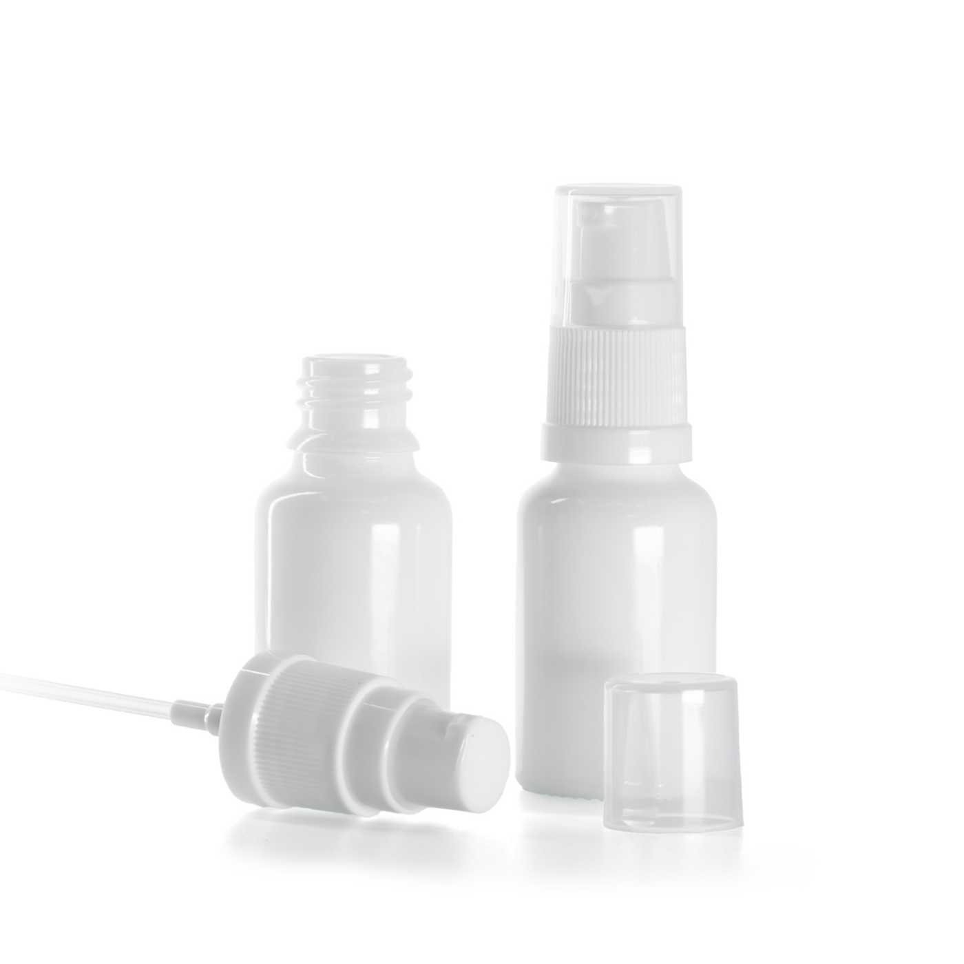 Butelka szklana apteczna, biała, biały dozownik, 15 ml