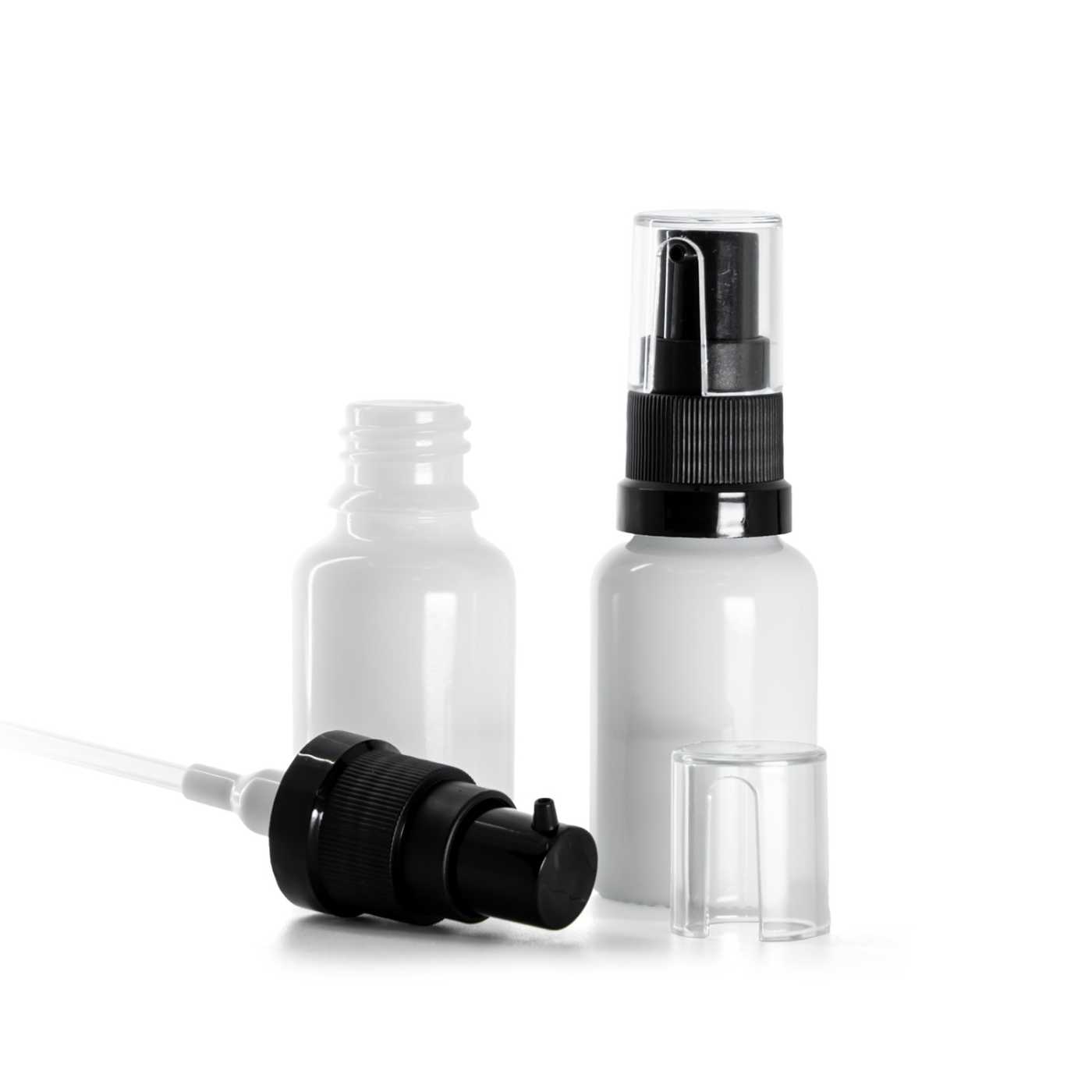 Sklenená fľaška, liekovka, biela, dávkovač olejov, 15 ml