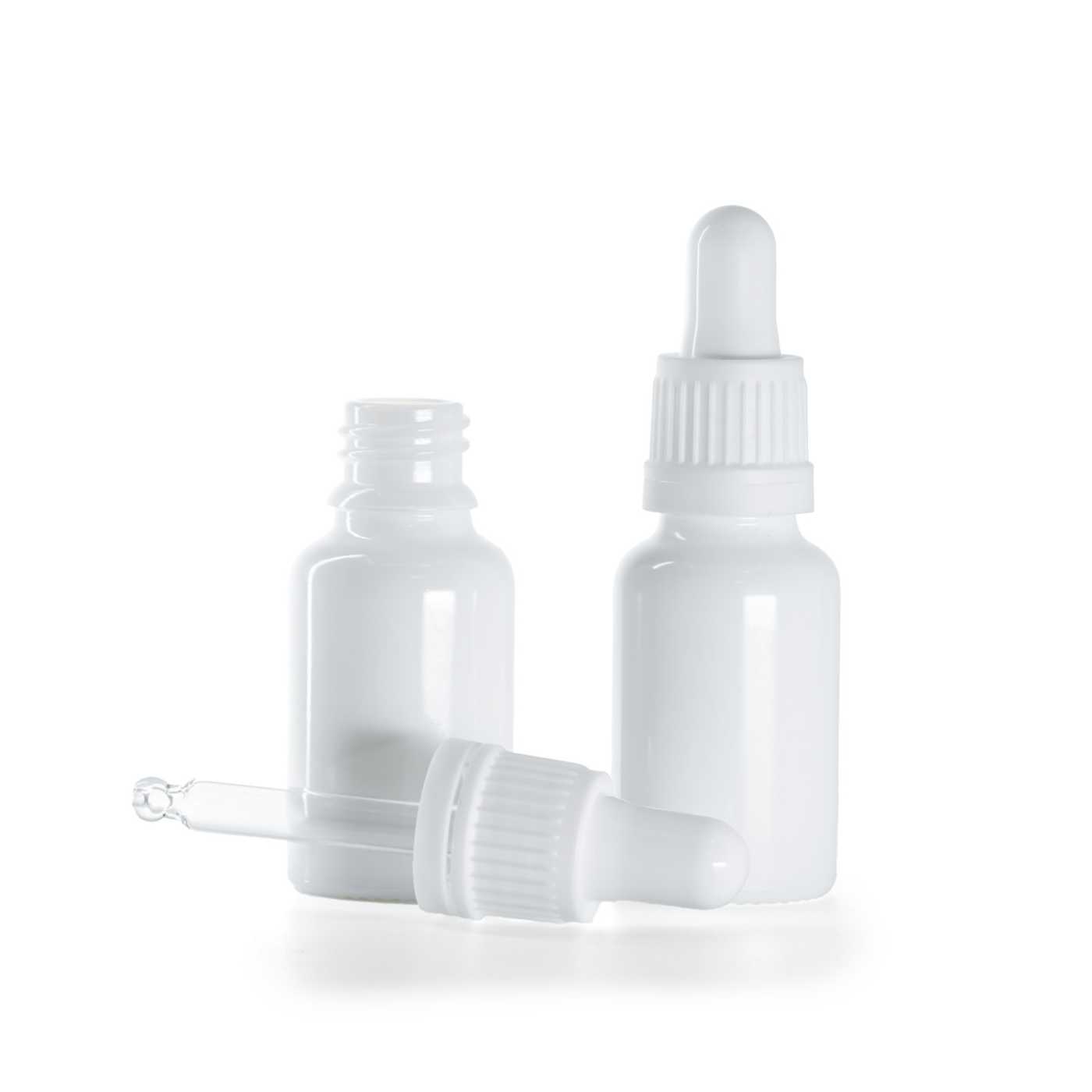 Sklenená fľaška, liekovka, biela, biele kvapátko, 15 ml