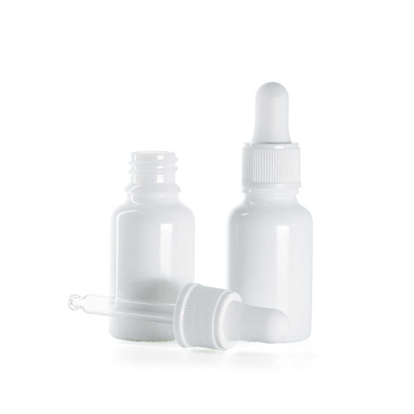 Sklenená fľaška, liekovka, biela, biele matné kvapátko, 15 ml