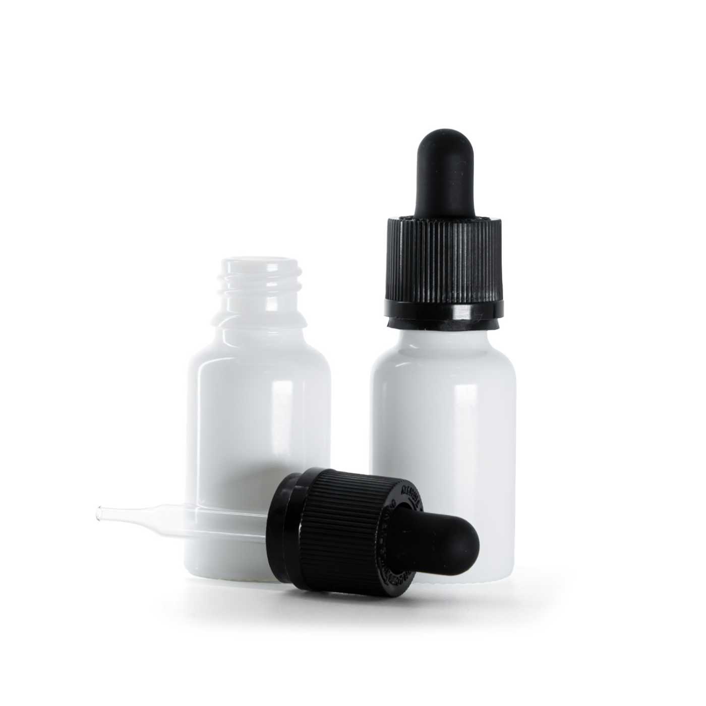 Sklenená fľaška, liekovka, biela, pipeta s poistkou, 15 ml