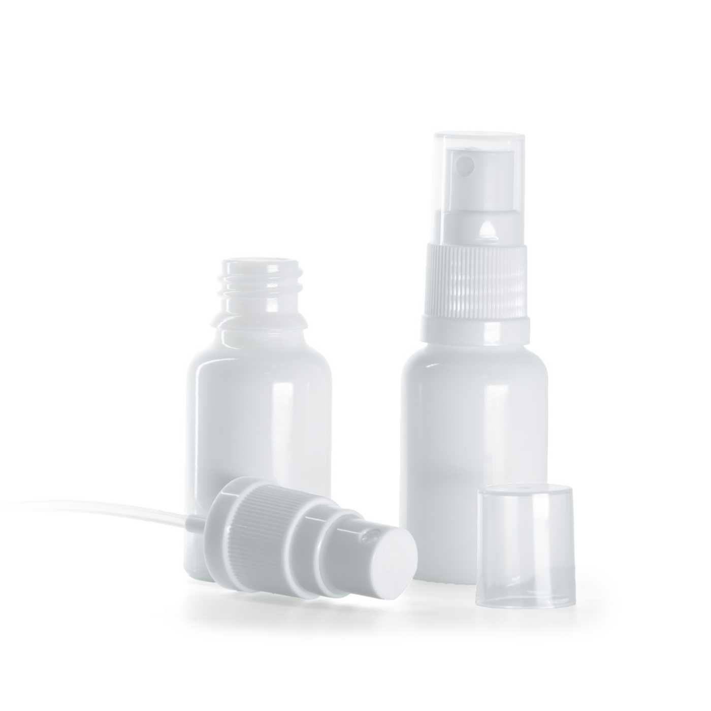 Butelka szklana apteczna, biała, biały atomizer, 15 ml